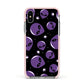 Alien Faces Apple iPhone Xs Impact Case Pink Edge on Silver Phone
