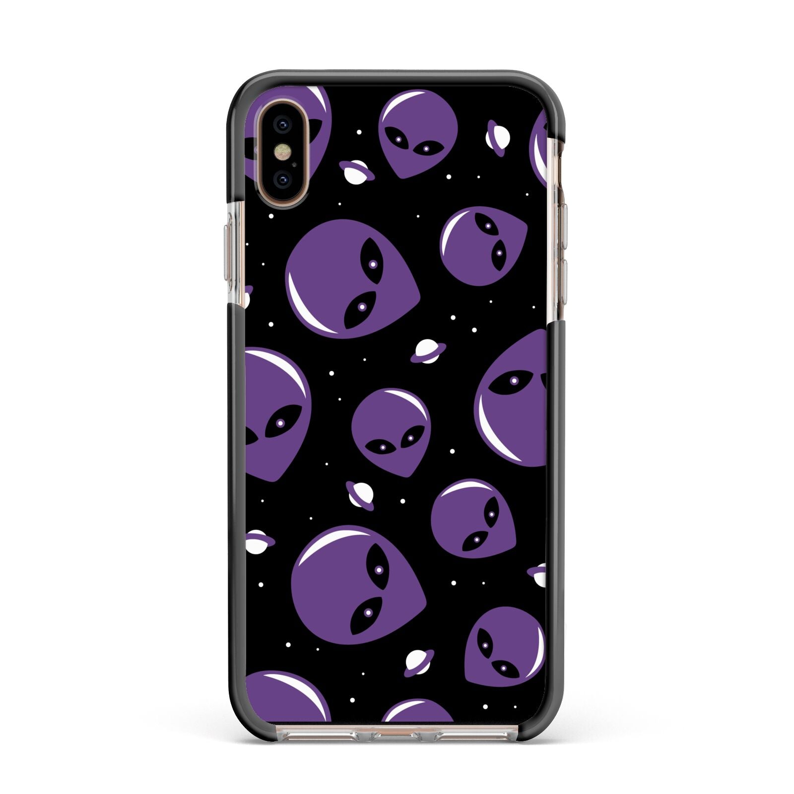Alien Faces Apple iPhone Xs Max Impact Case Black Edge on Gold Phone