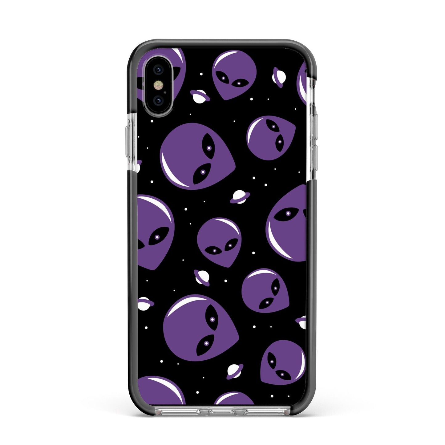 Alien Faces Apple iPhone Xs Max Impact Case Black Edge on Silver Phone
