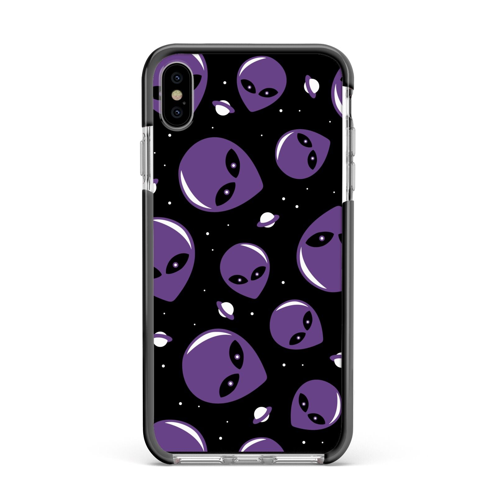 Alien Faces Apple iPhone Xs Max Impact Case Black Edge on Silver Phone