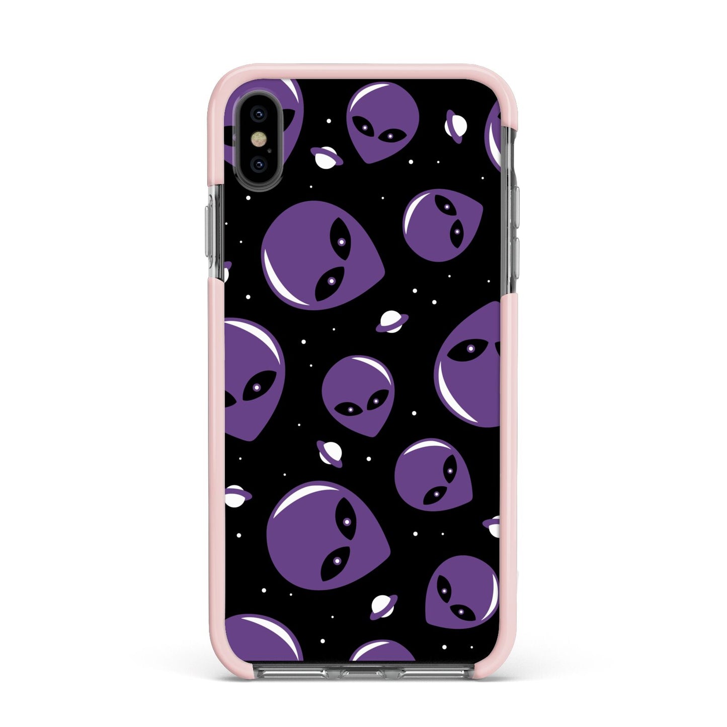 Alien Faces Apple iPhone Xs Max Impact Case Pink Edge on Black Phone