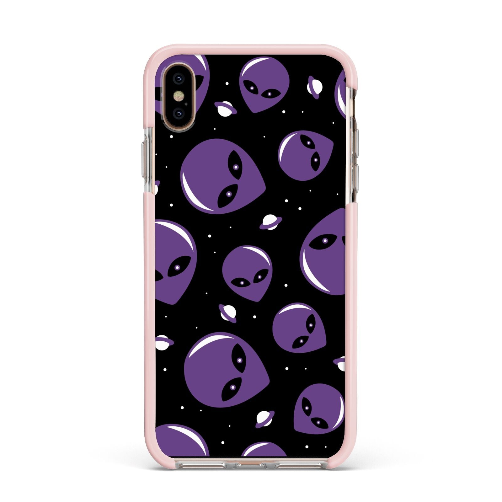 Alien Faces Apple iPhone Xs Max Impact Case Pink Edge on Gold Phone