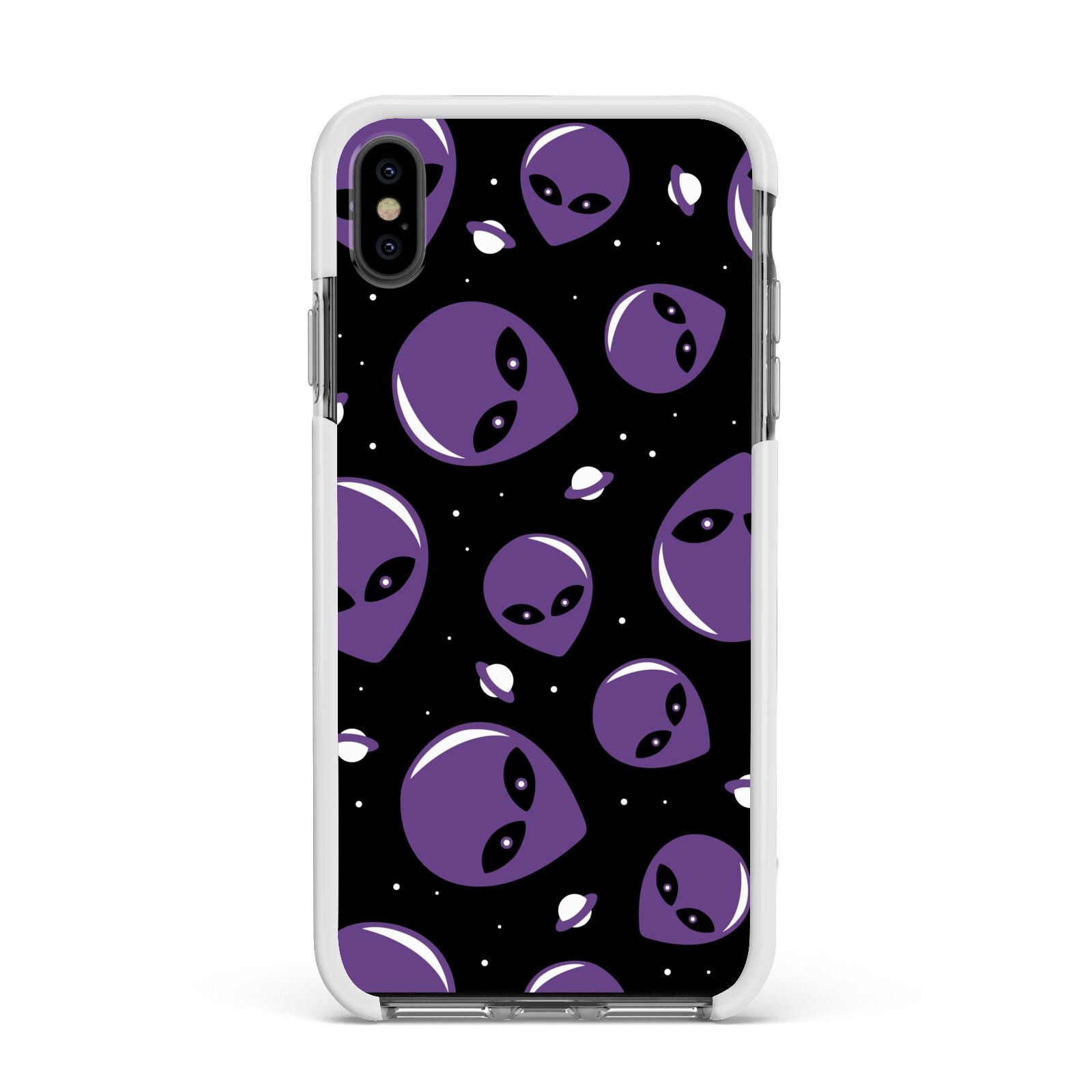 Alien Faces Apple iPhone Xs Max Impact Case White Edge on Black Phone