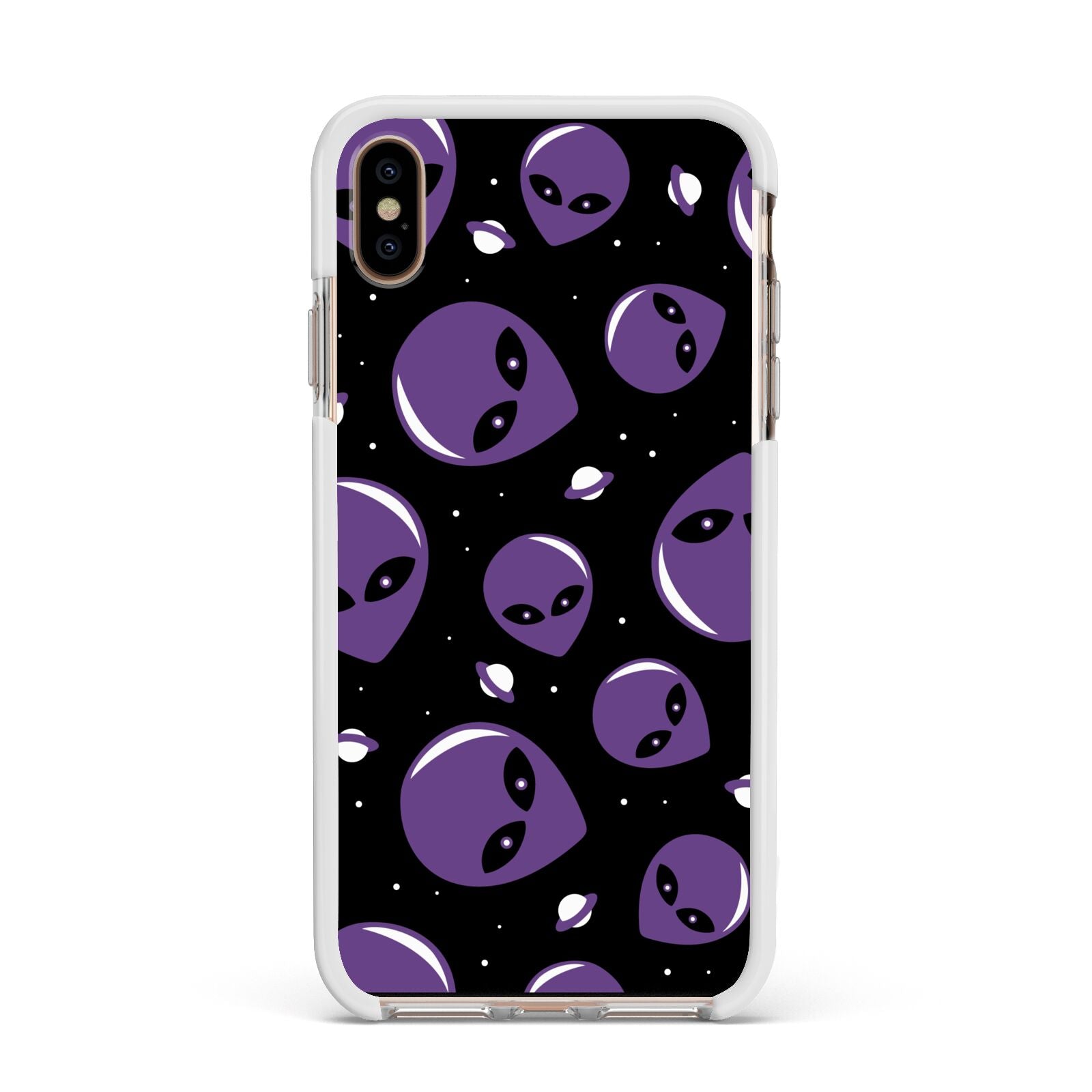 Alien Faces Apple iPhone Xs Max Impact Case White Edge on Gold Phone