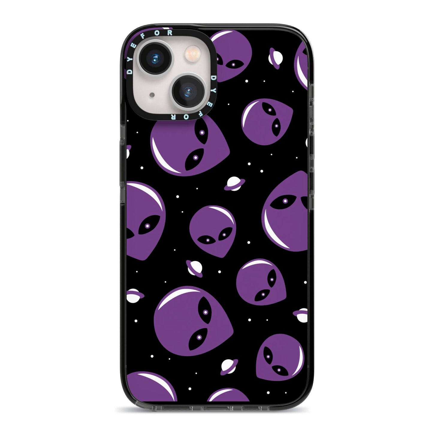 Alien Faces iPhone 13 Black Impact Case on Silver phone