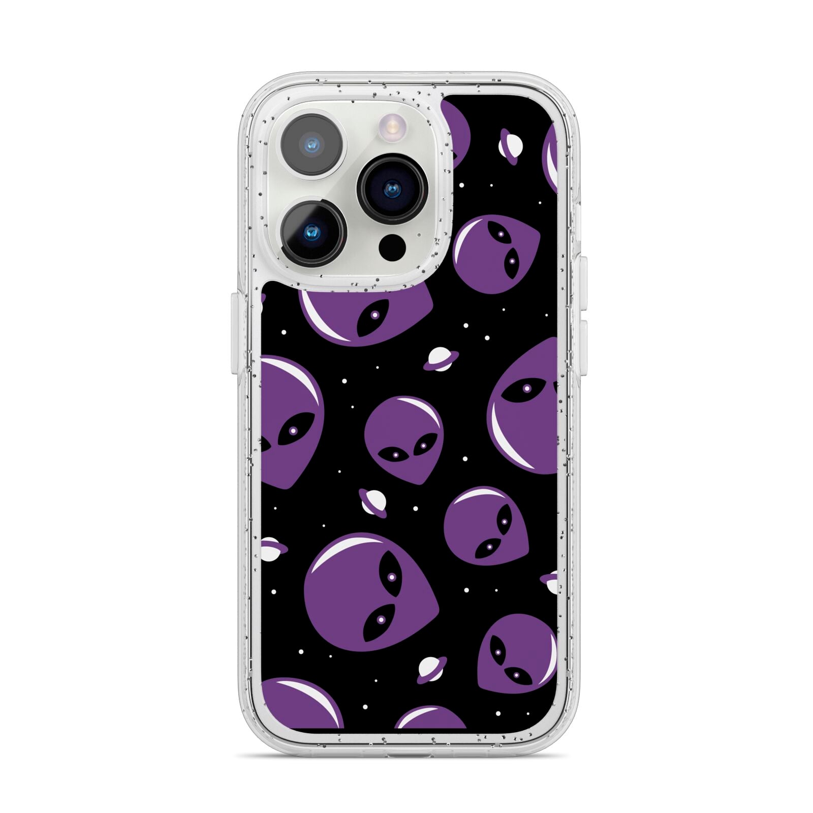 Alien Faces iPhone 14 Pro Glitter Tough Case Silver