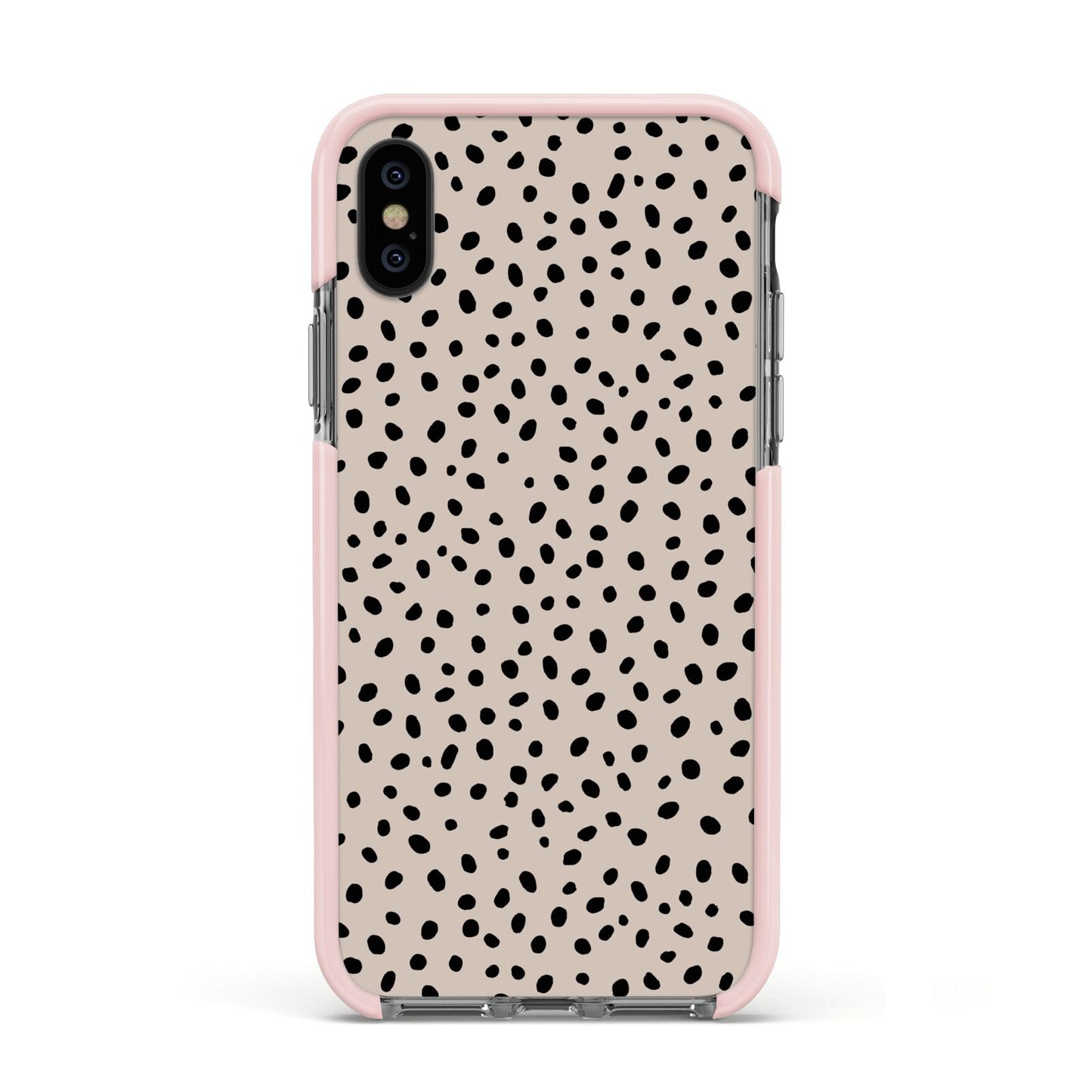 Almond Polka Dot Apple iPhone Xs Impact Case Pink Edge on Black Phone