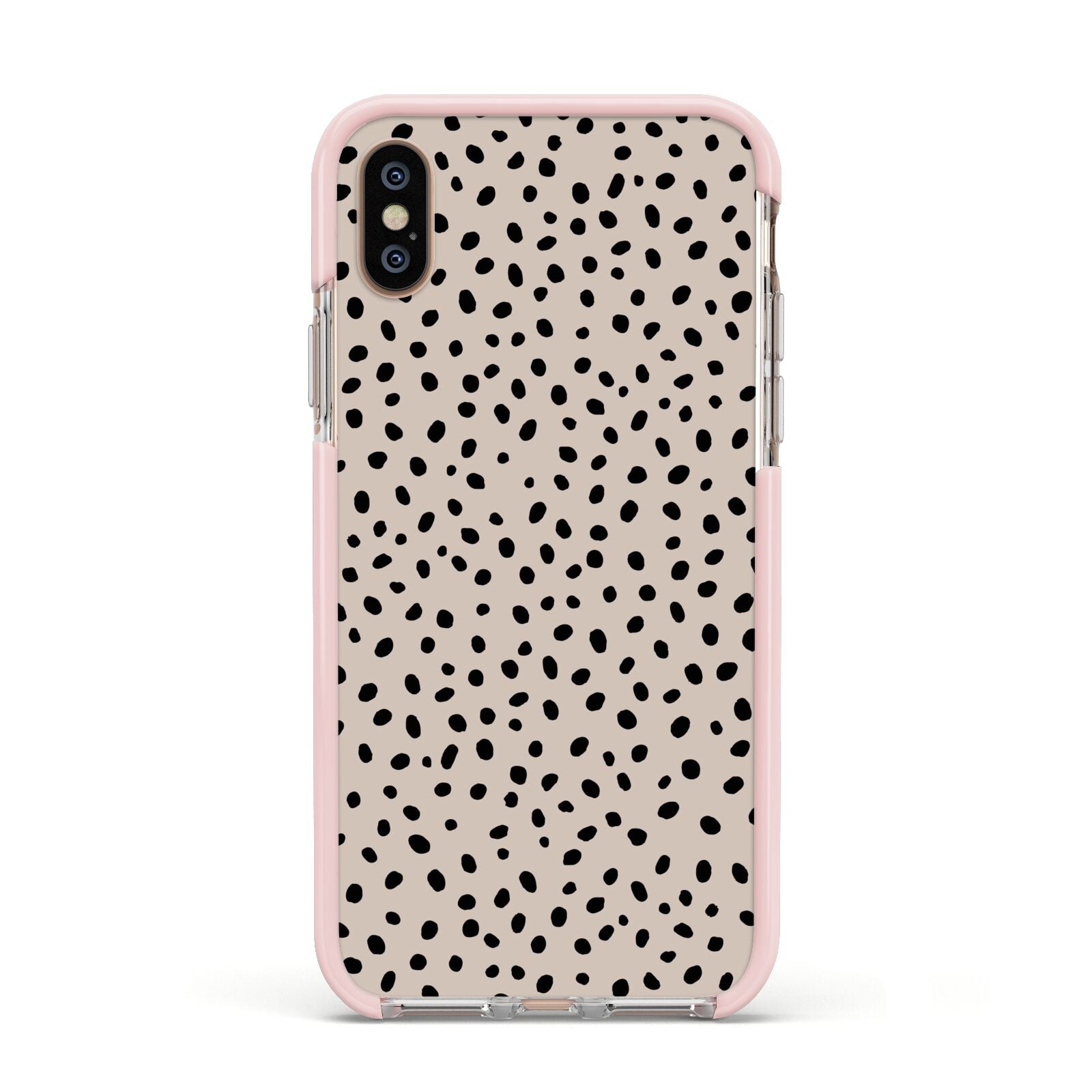 Almond Polka Dot Apple iPhone Xs Impact Case Pink Edge on Gold Phone