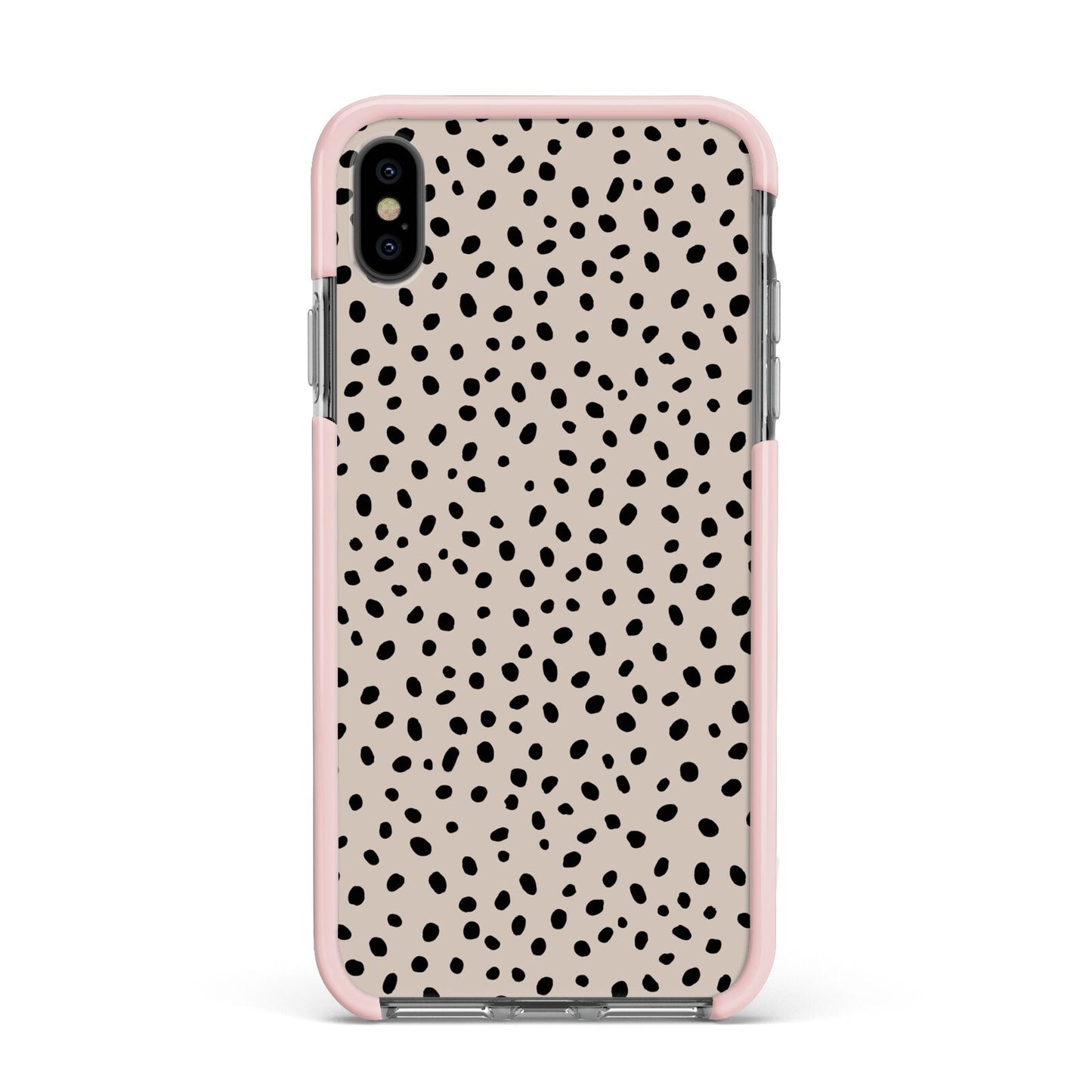 Almond Polka Dot Apple iPhone Xs Max Impact Case Pink Edge on Black Phone