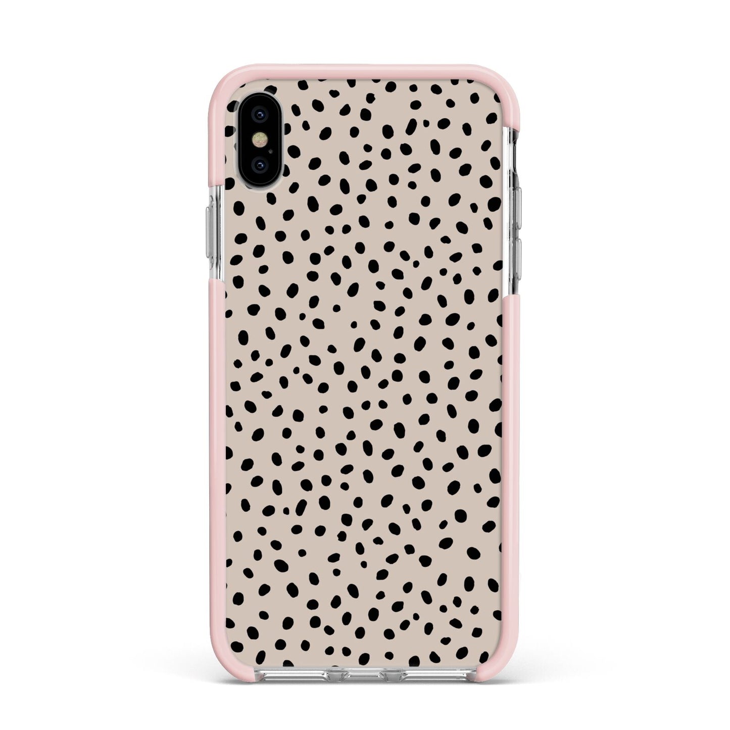 Almond Polka Dot Apple iPhone Xs Max Impact Case Pink Edge on Silver Phone