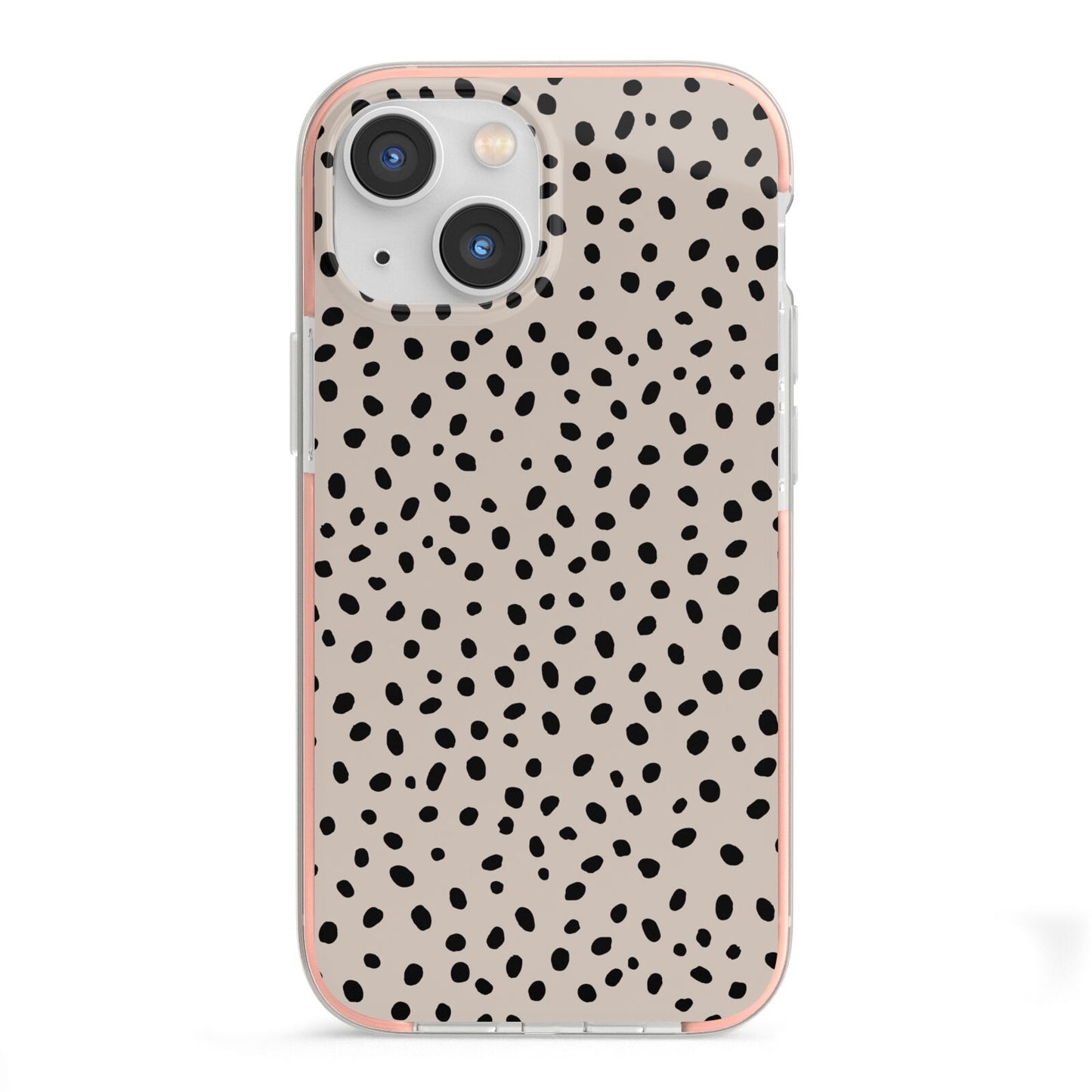 Almond Polka Dot iPhone 13 Mini TPU Impact Case with Pink Edges