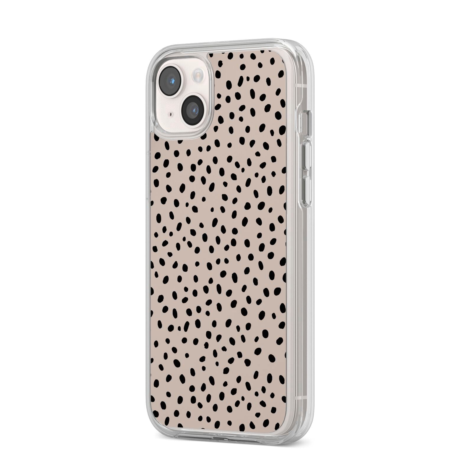 Almond Polka Dot iPhone 14 Plus Clear Tough Case Starlight Angled Image