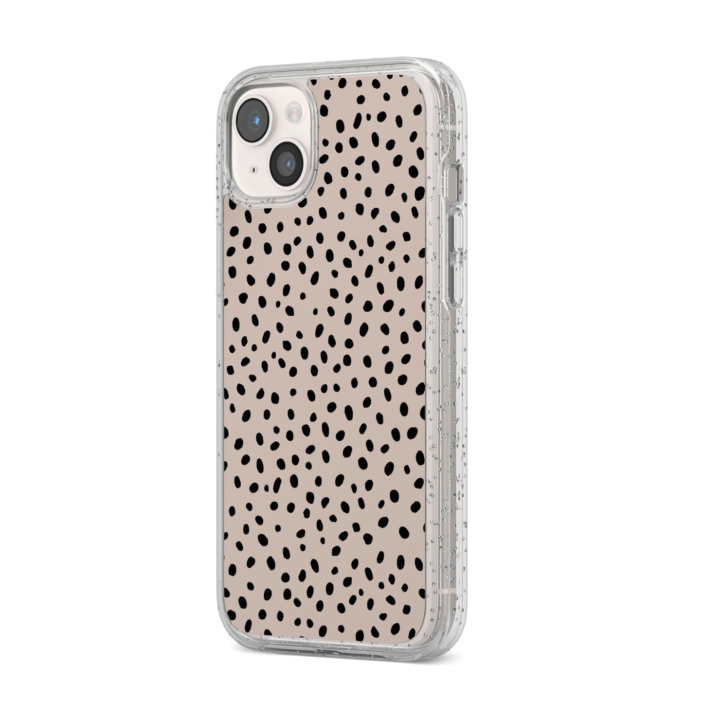 Almond Polka Dot iPhone 14 Plus Glitter Tough Case Starlight Angled Image