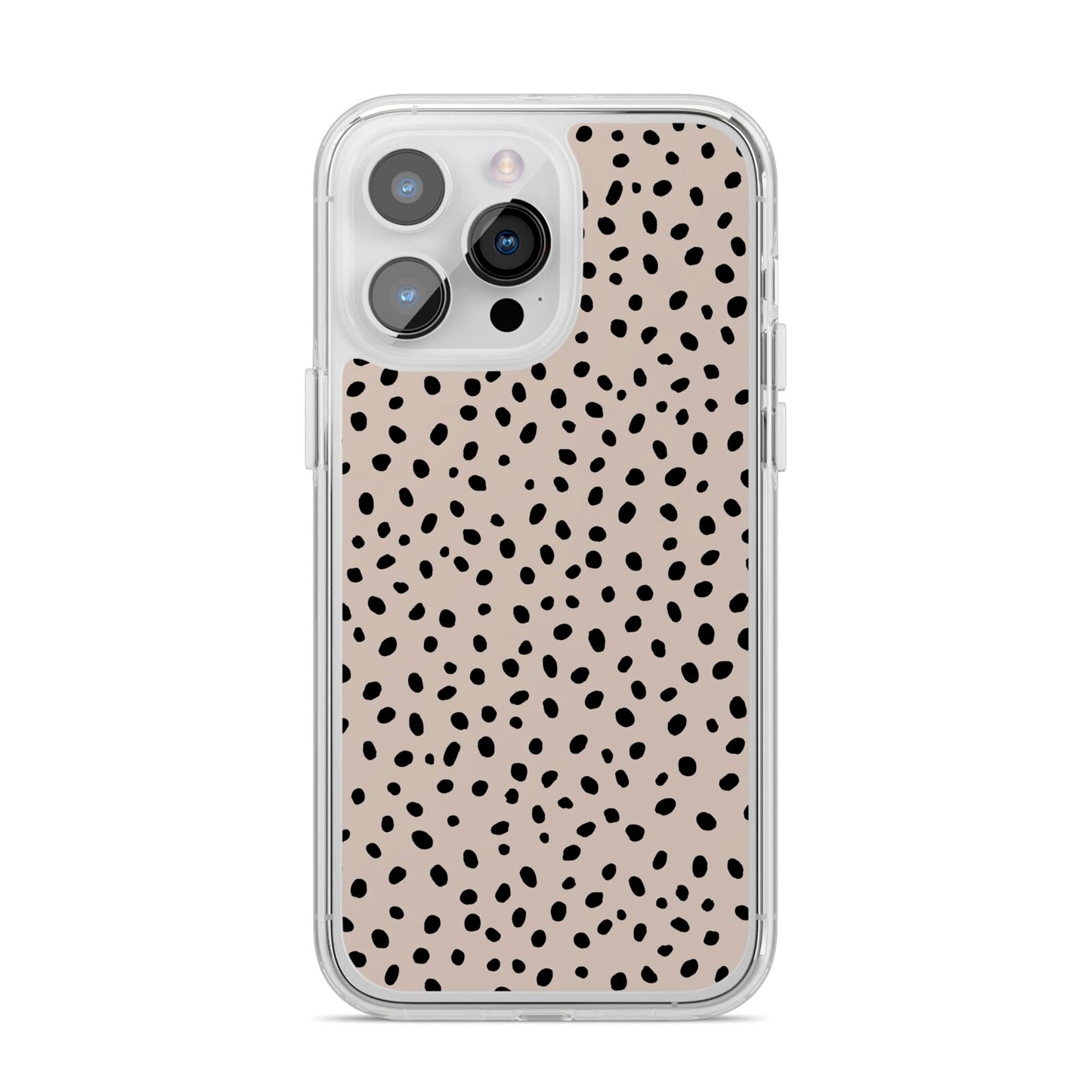 Almond Polka Dot iPhone 14 Pro Max Clear Tough Case Silver