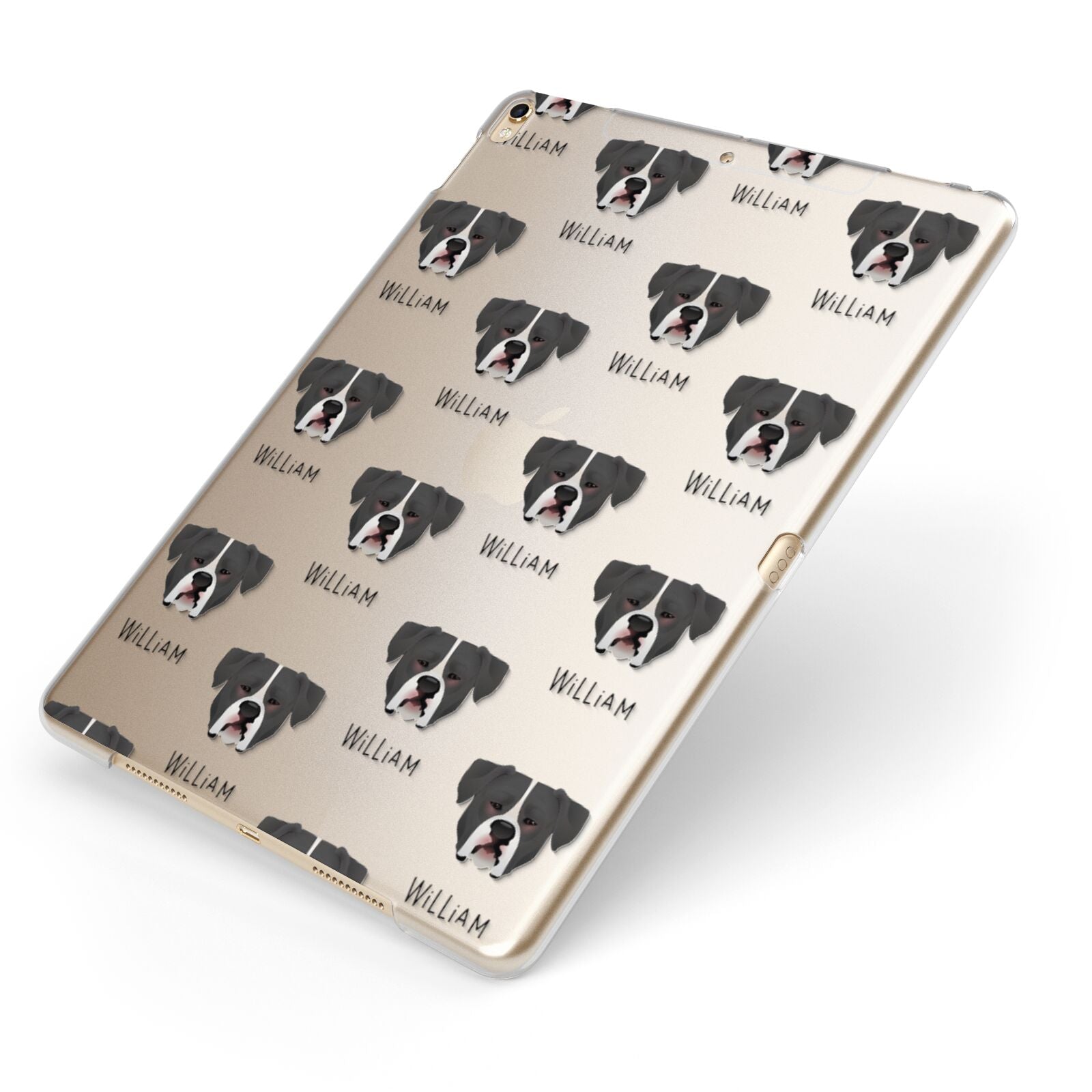 American Bulldog Icon with Name Apple iPad Case on Gold iPad Side View