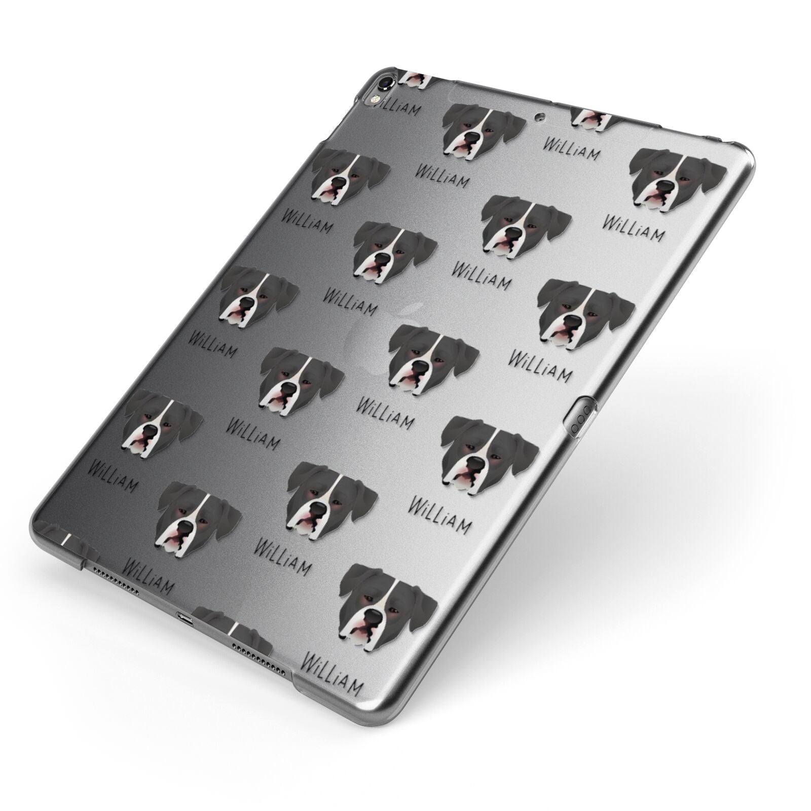 American Bulldog Icon with Name Apple iPad Case on Grey iPad Side View