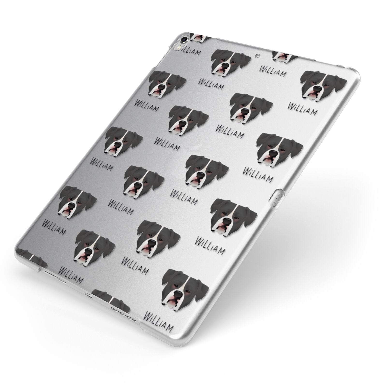 American Bulldog Icon with Name Apple iPad Case on Silver iPad Side View
