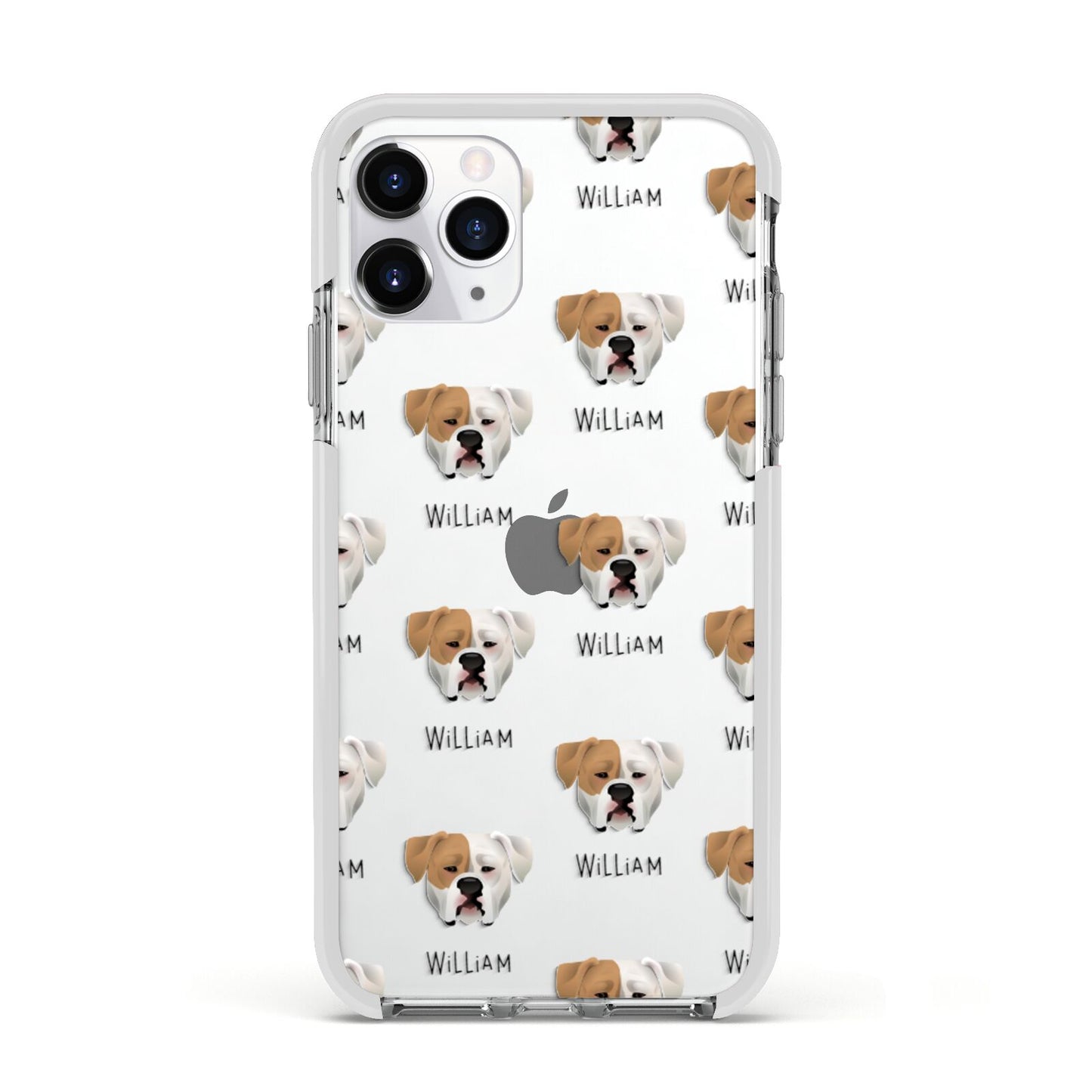 American Bulldog Icon with Name Apple iPhone 11 Pro in Silver with White Impact Case