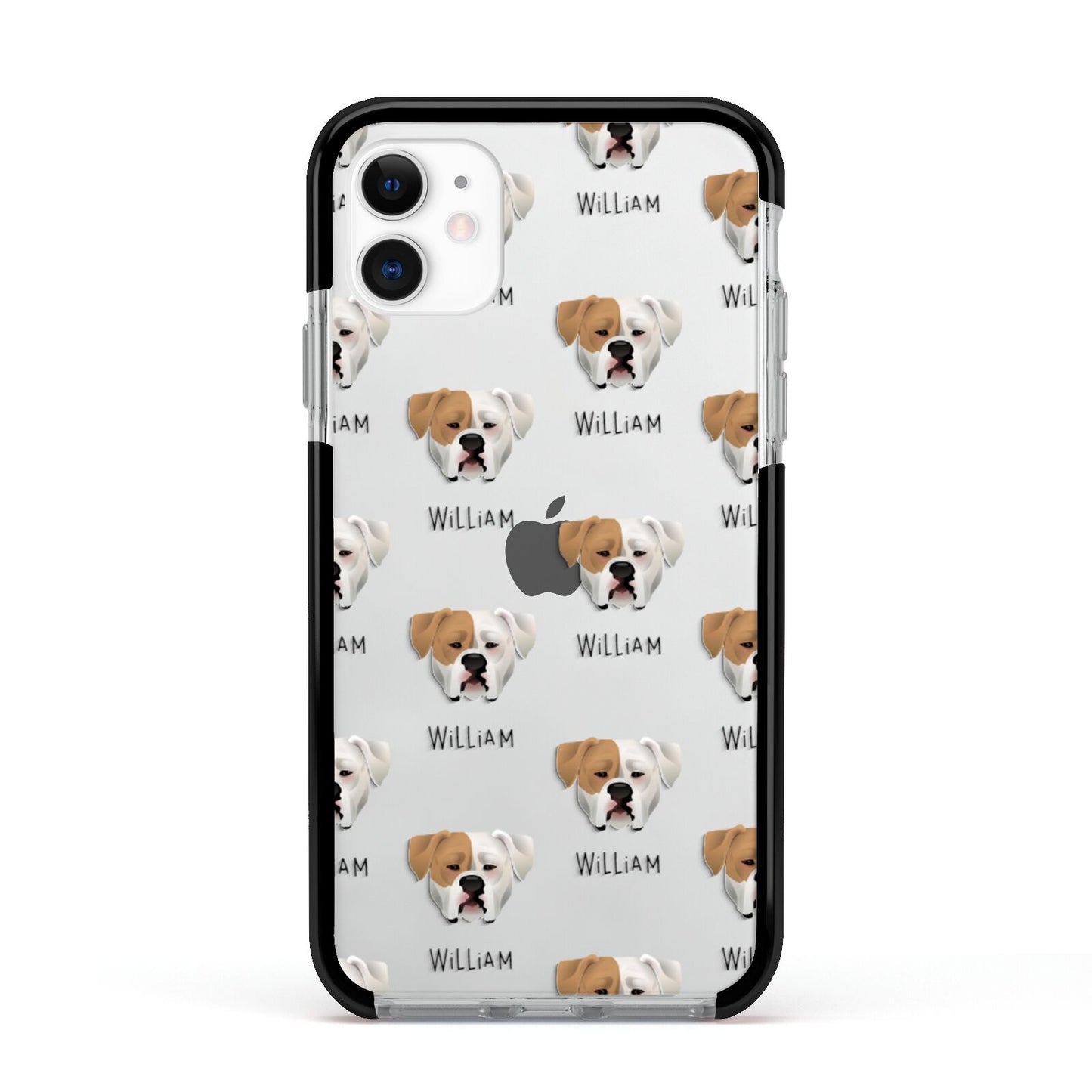 American Bulldog Icon with Name Apple iPhone 11 in White with Black Impact Case