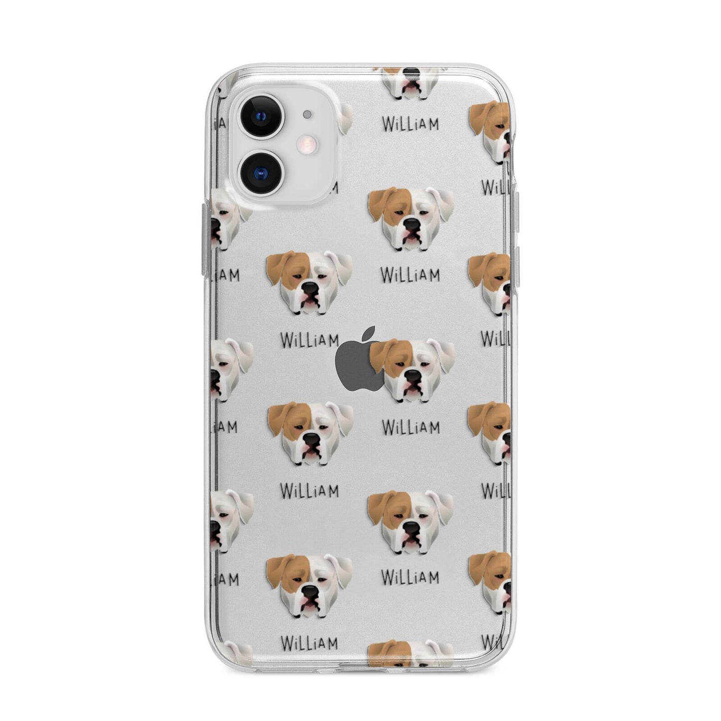 American Bulldog Icon with Name Apple iPhone 11 in White with Bumper Case