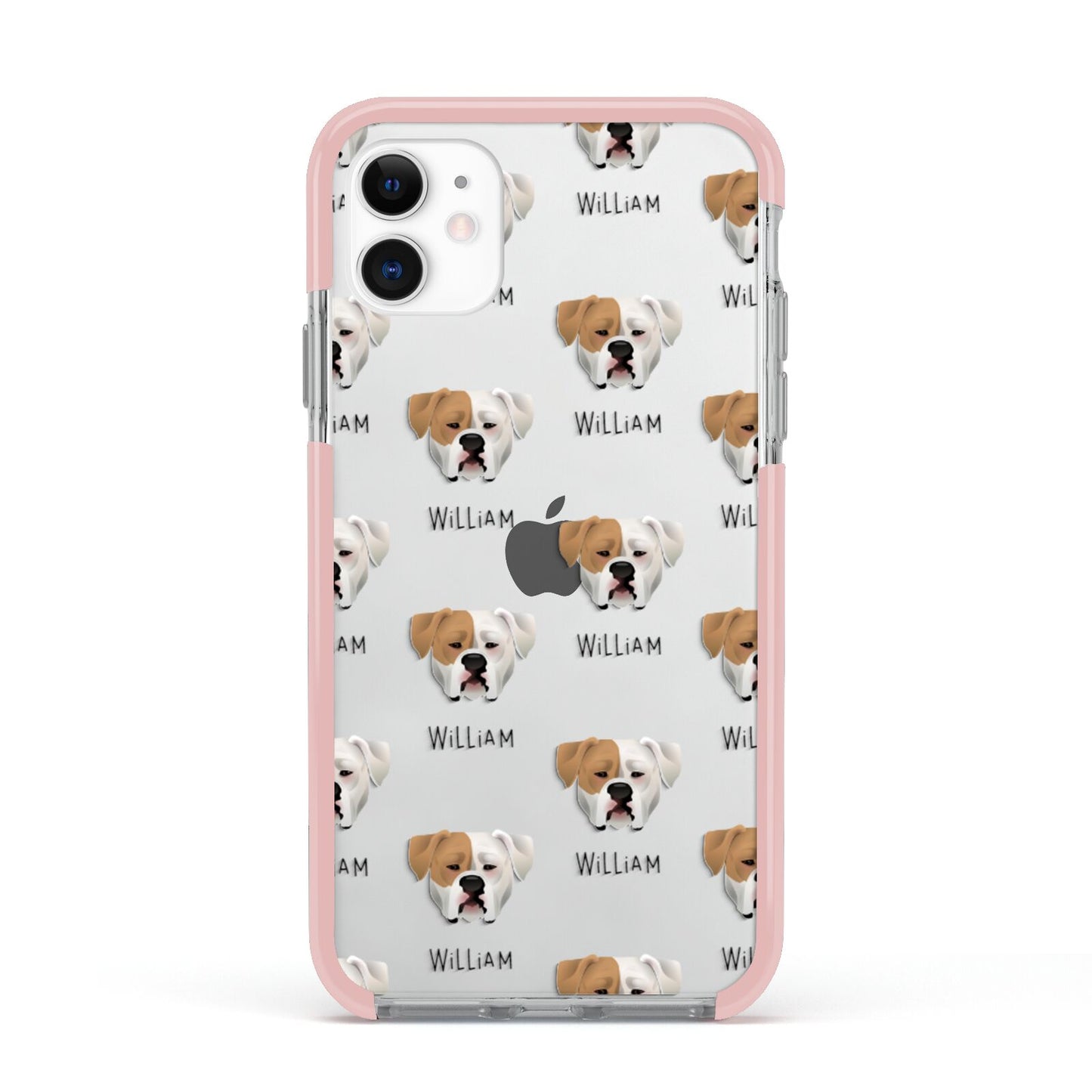 American Bulldog Icon with Name Apple iPhone 11 in White with Pink Impact Case