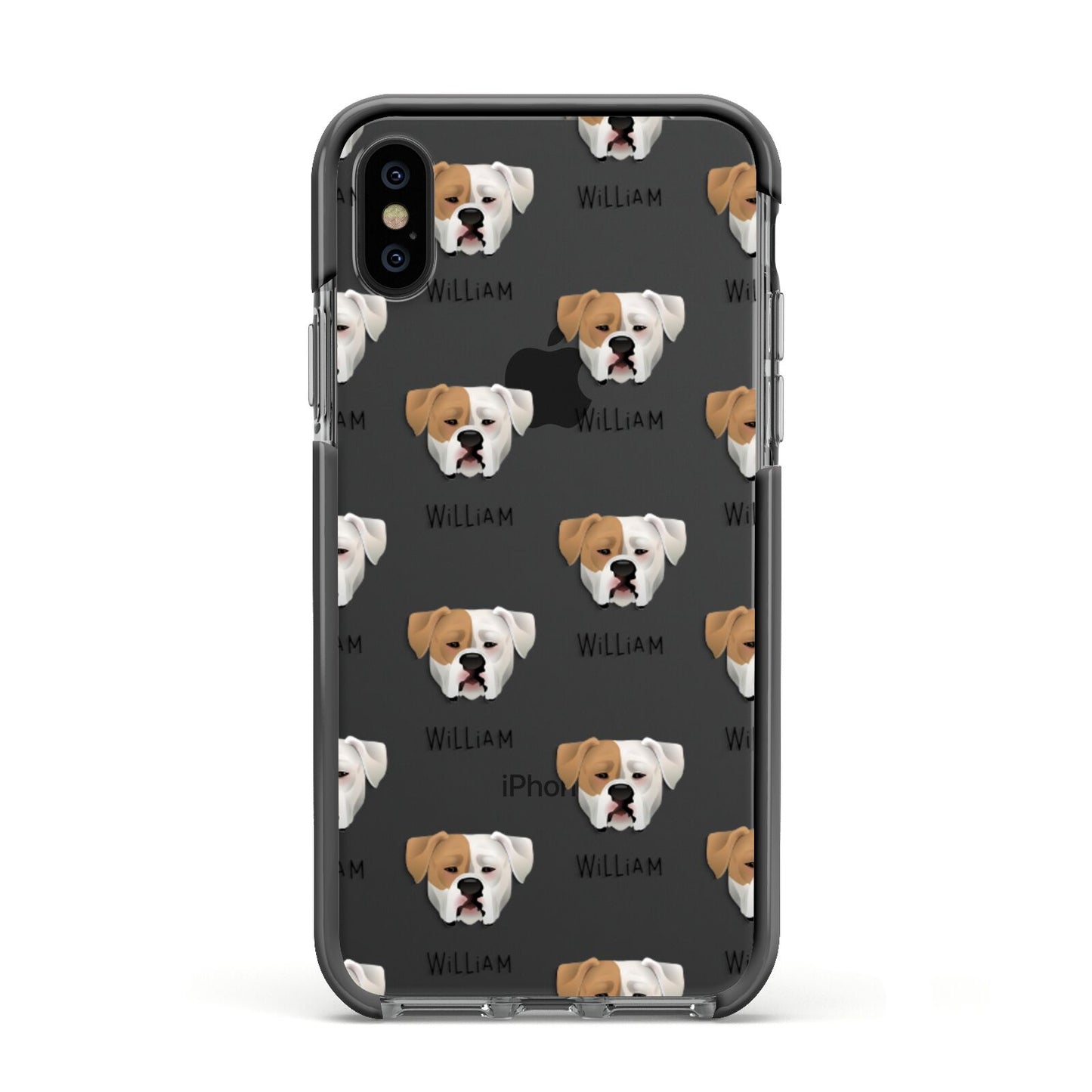 American Bulldog Icon with Name Apple iPhone Xs Impact Case Black Edge on Black Phone