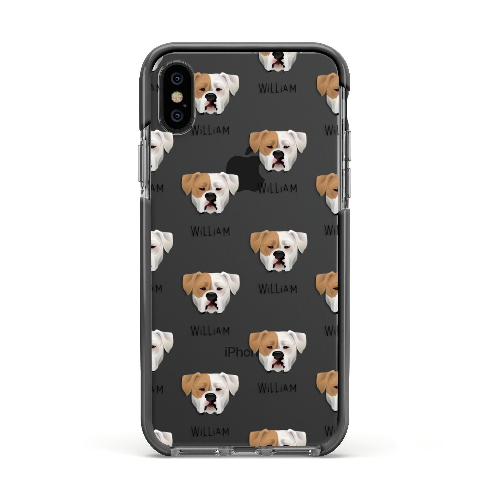 American Bulldog Icon with Name Apple iPhone Xs Impact Case Black Edge on Black Phone
