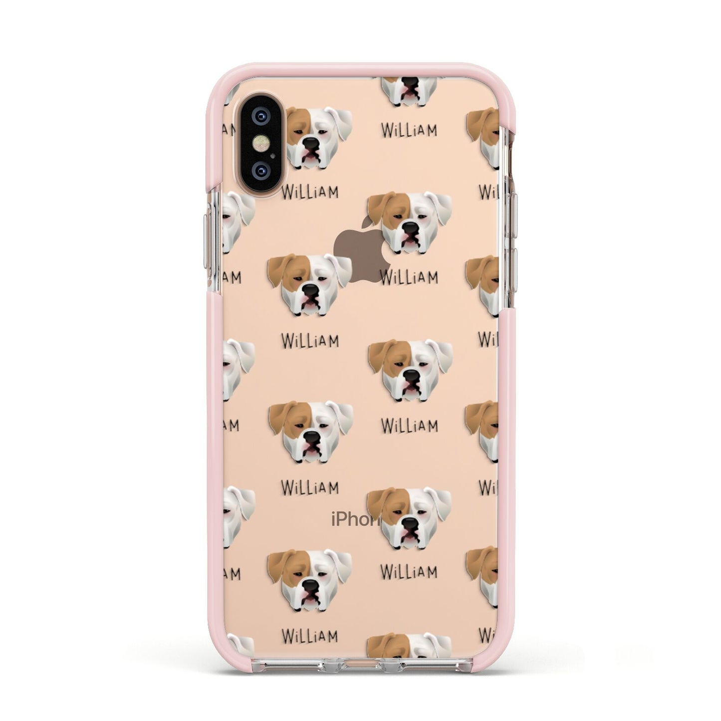 American Bulldog Icon with Name Apple iPhone Xs Impact Case Pink Edge on Gold Phone