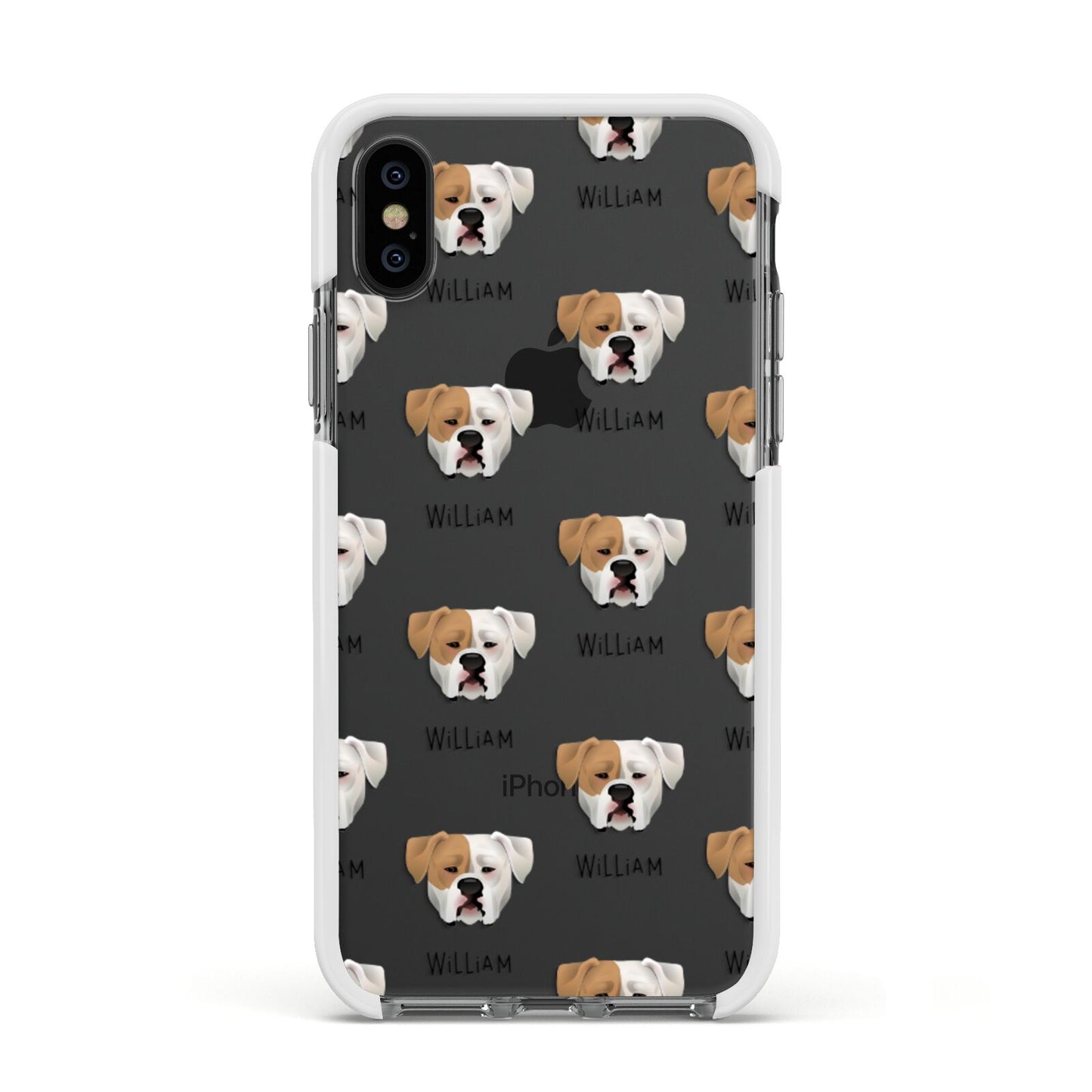 American Bulldog Icon with Name Apple iPhone Xs Impact Case White Edge on Black Phone