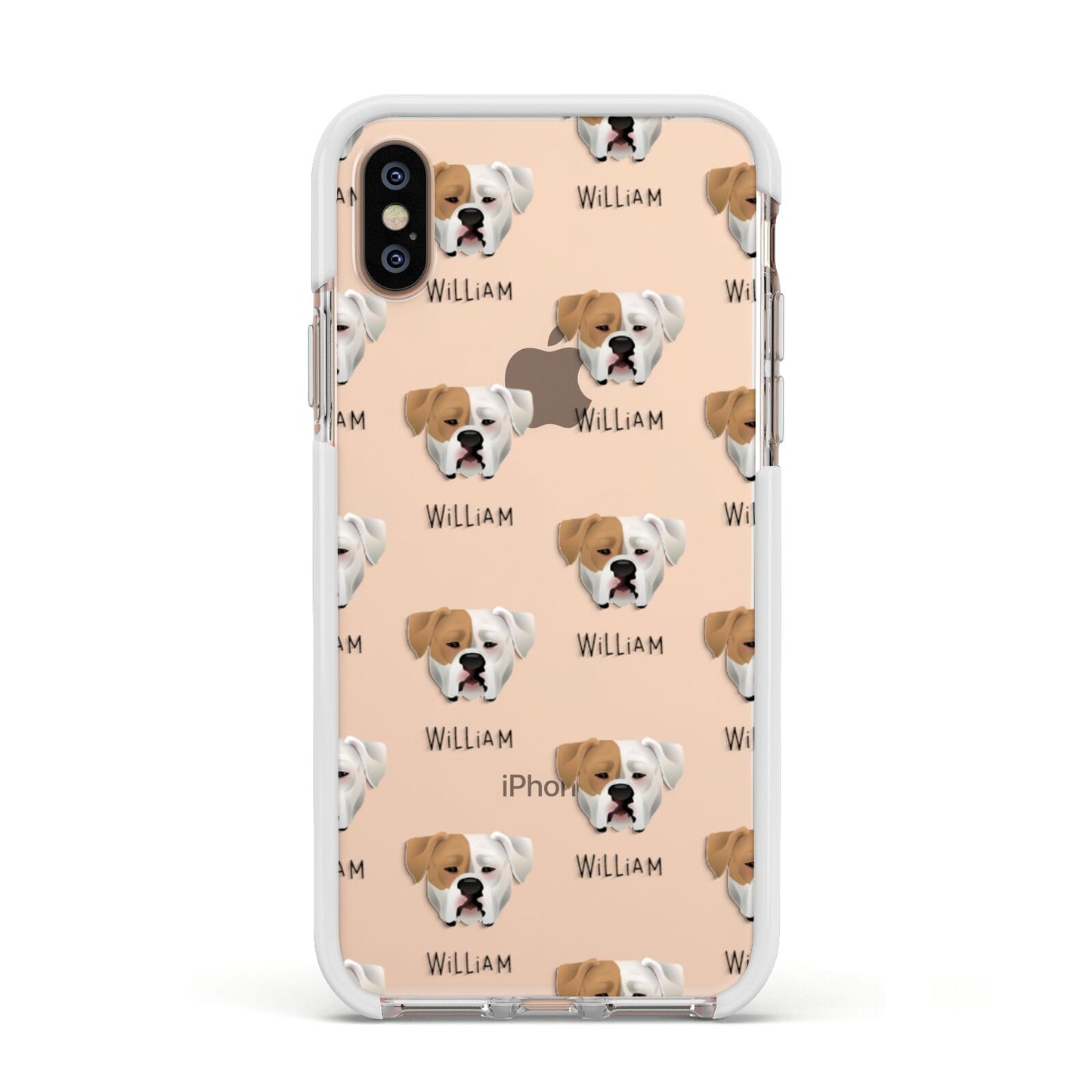 American Bulldog Icon with Name Apple iPhone Xs Impact Case White Edge on Gold Phone