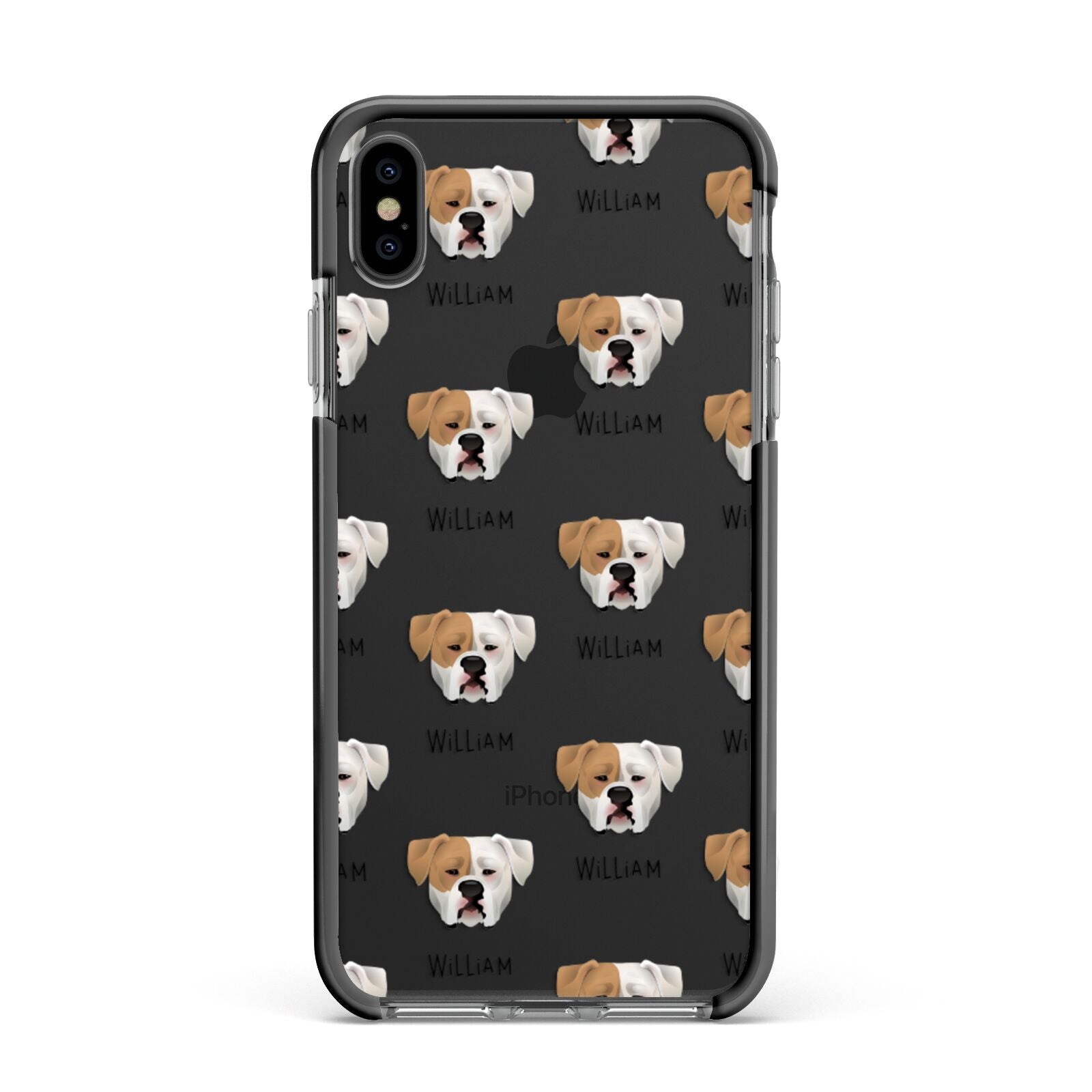 American Bulldog Icon with Name Apple iPhone Xs Max Impact Case Black Edge on Black Phone