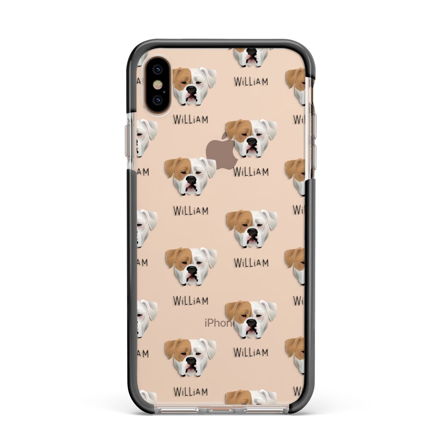 American Bulldog Icon with Name Apple iPhone Xs Max Impact Case Black Edge on Gold Phone