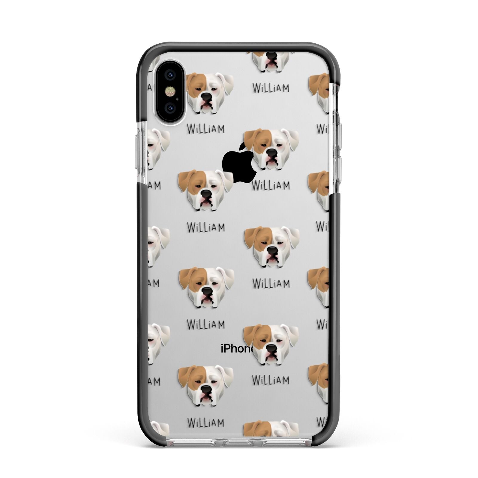 American Bulldog Icon with Name Apple iPhone Xs Max Impact Case Black Edge on Silver Phone
