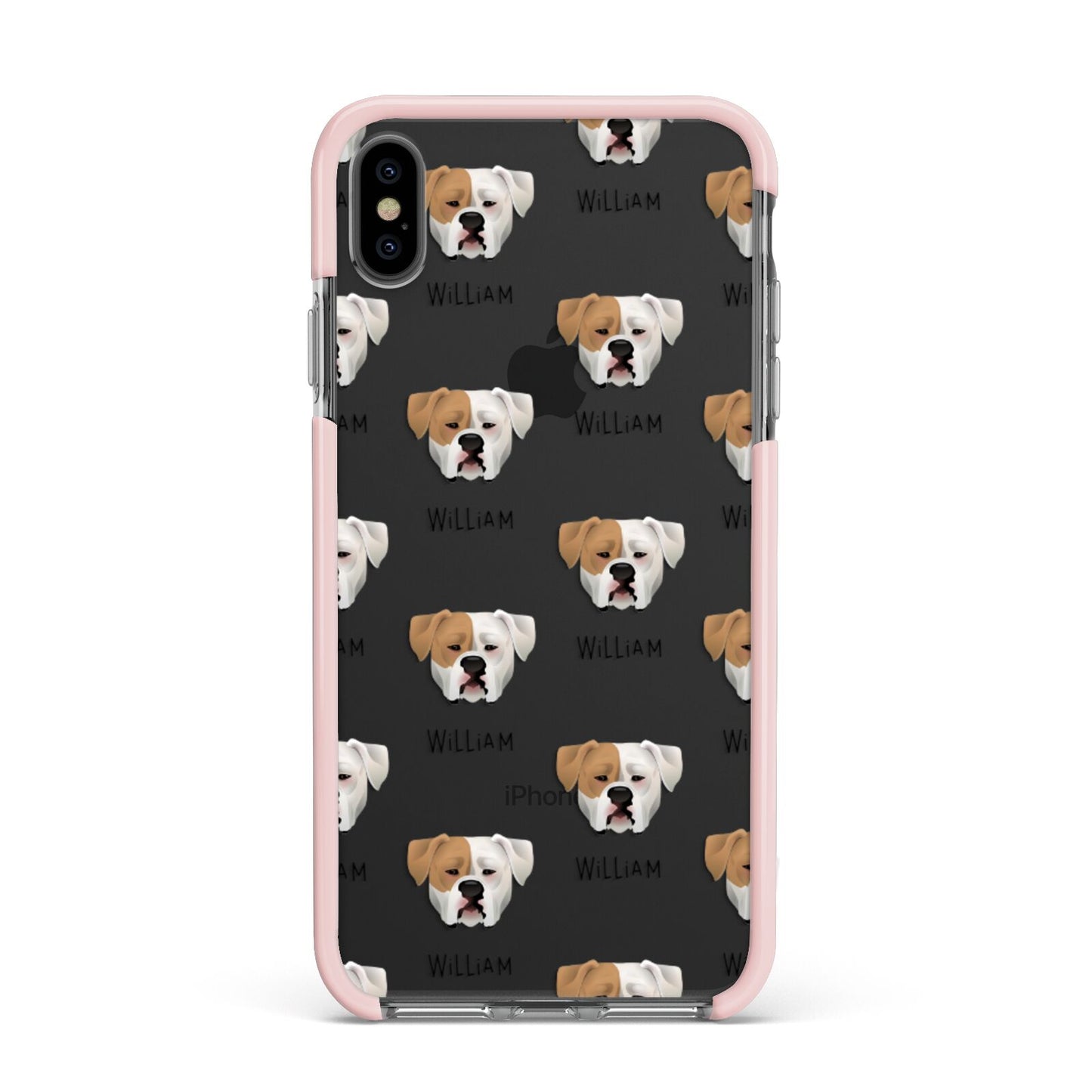 American Bulldog Icon with Name Apple iPhone Xs Max Impact Case Pink Edge on Black Phone