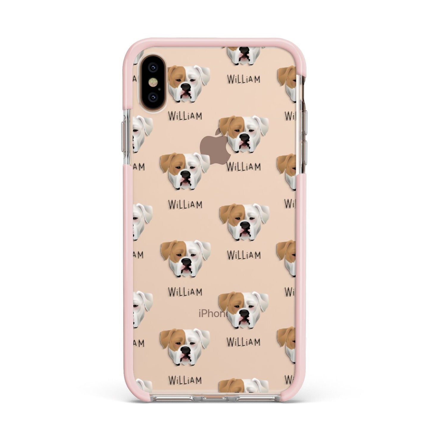 American Bulldog Icon with Name Apple iPhone Xs Max Impact Case Pink Edge on Gold Phone