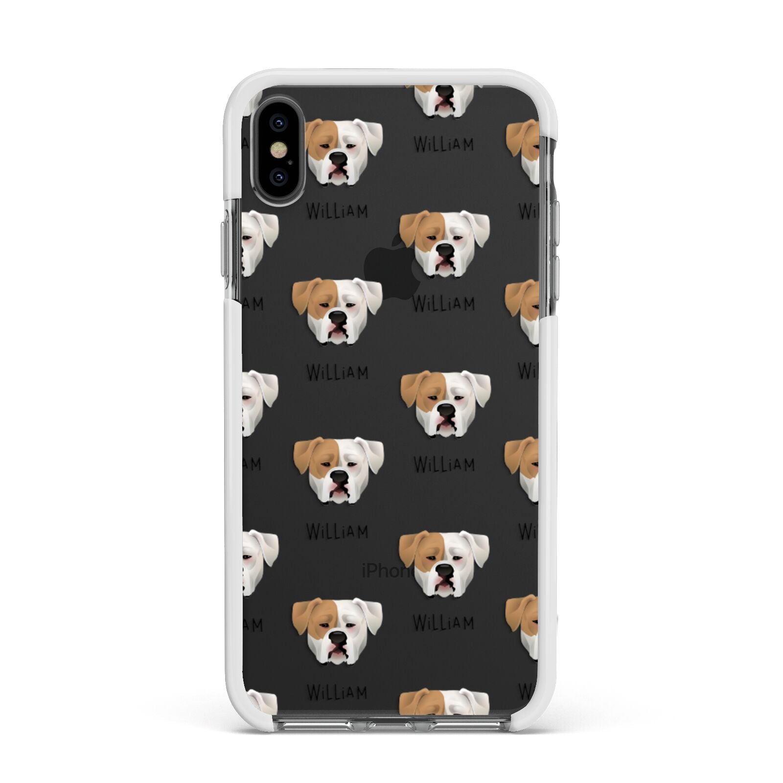 American Bulldog Icon with Name Apple iPhone Xs Max Impact Case White Edge on Black Phone