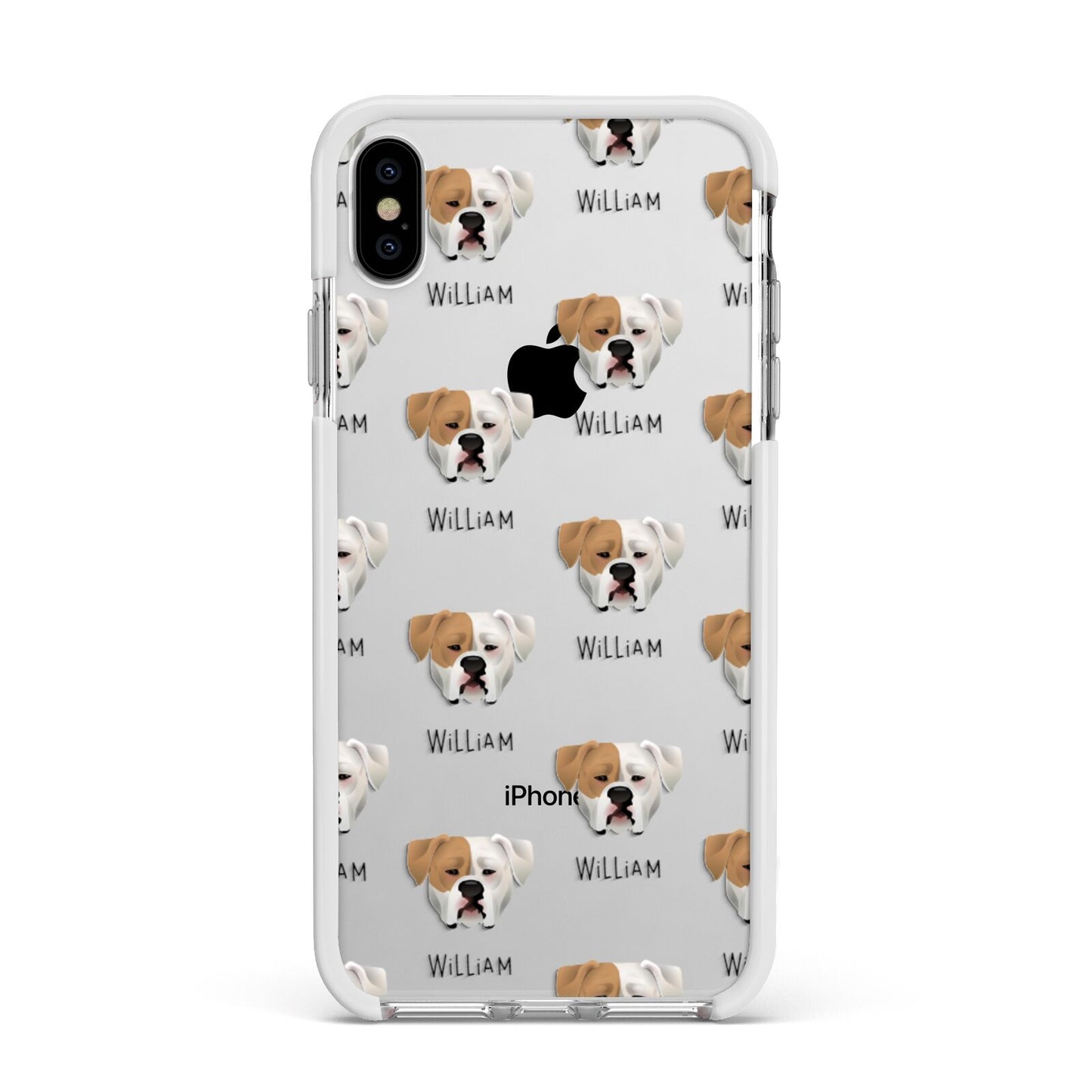 American Bulldog Icon with Name Apple iPhone Xs Max Impact Case White Edge on Silver Phone