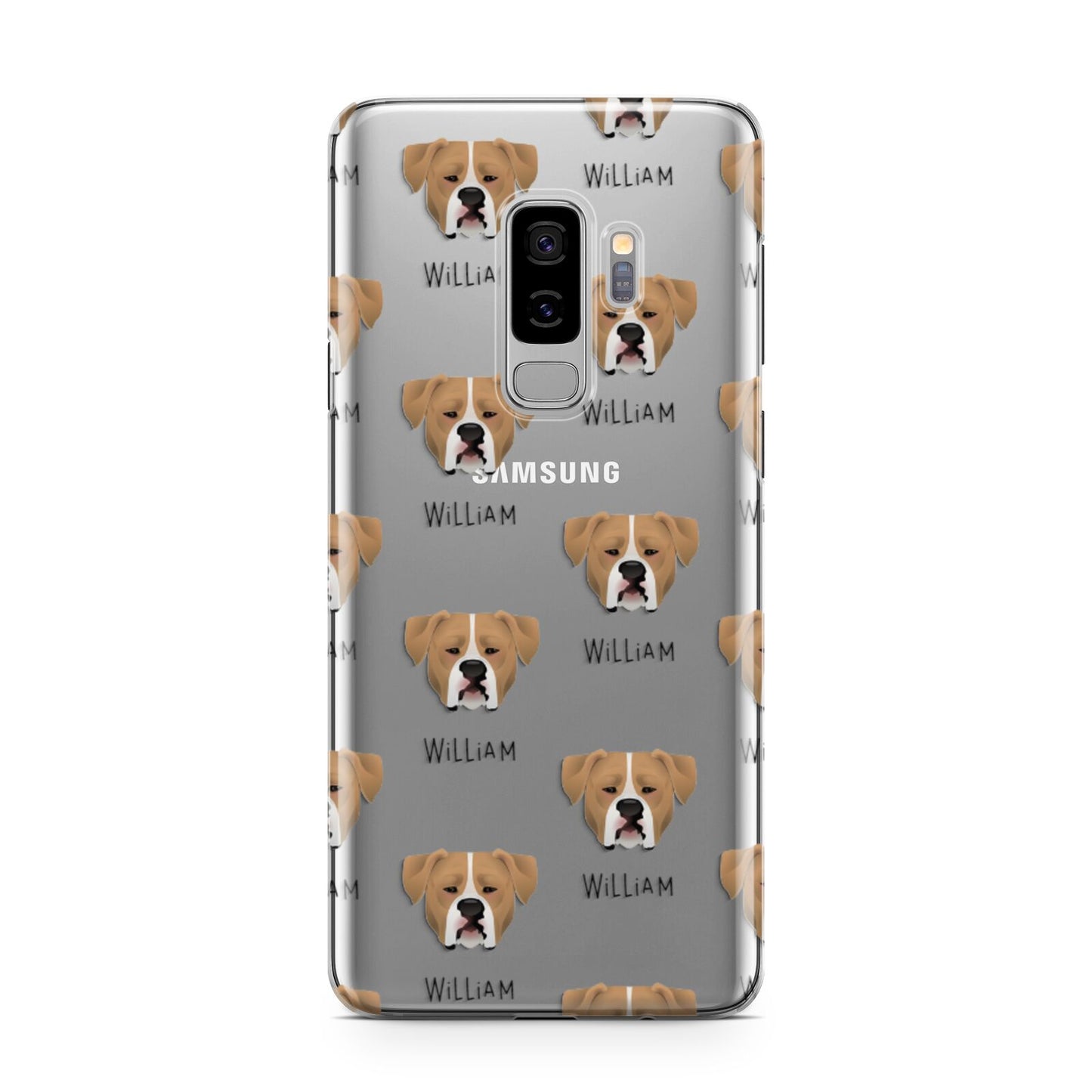 American Bulldog Icon with Name Samsung Galaxy S9 Plus Case on Silver phone