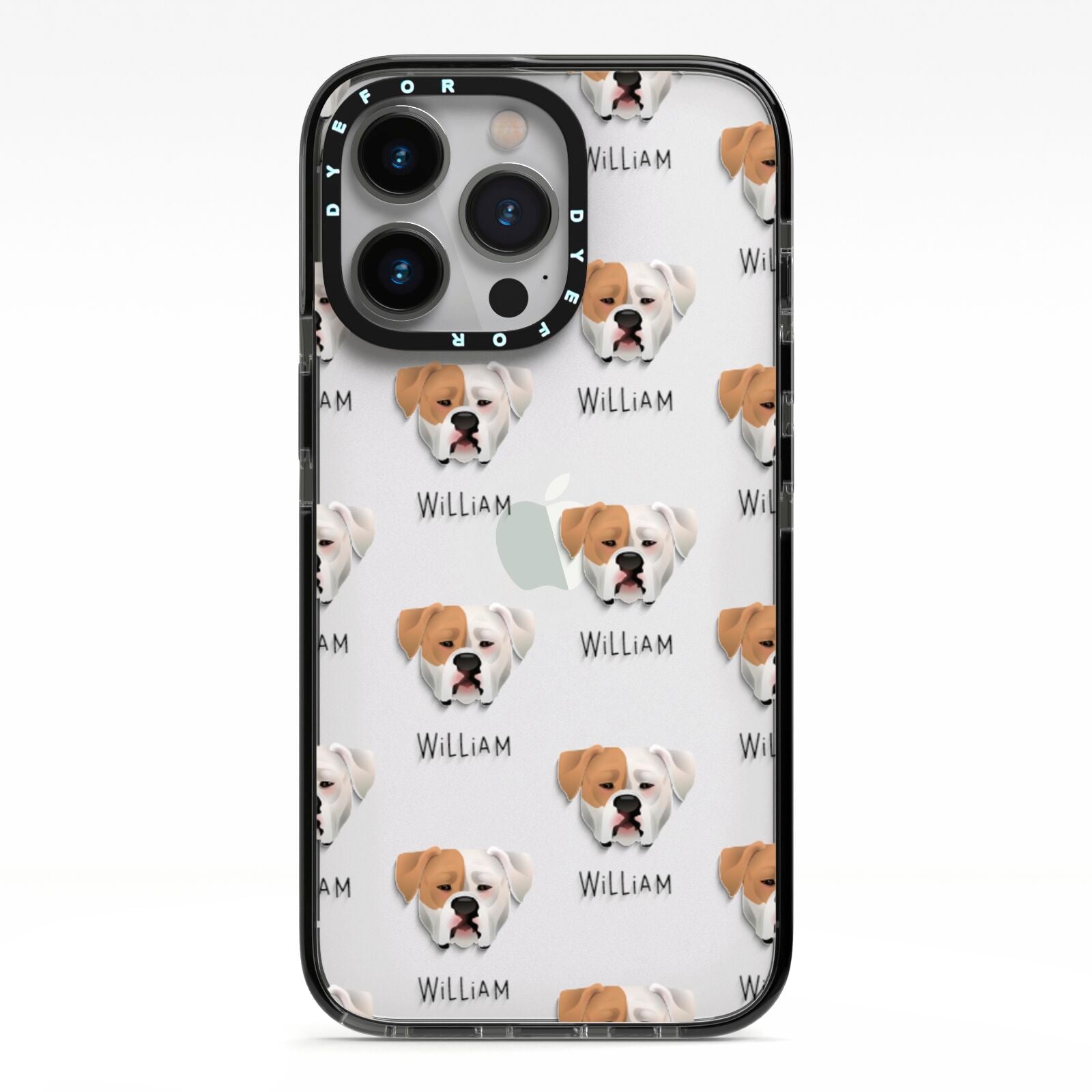 American Bulldog Icon with Name iPhone 13 Pro Black Impact Case on Silver phone
