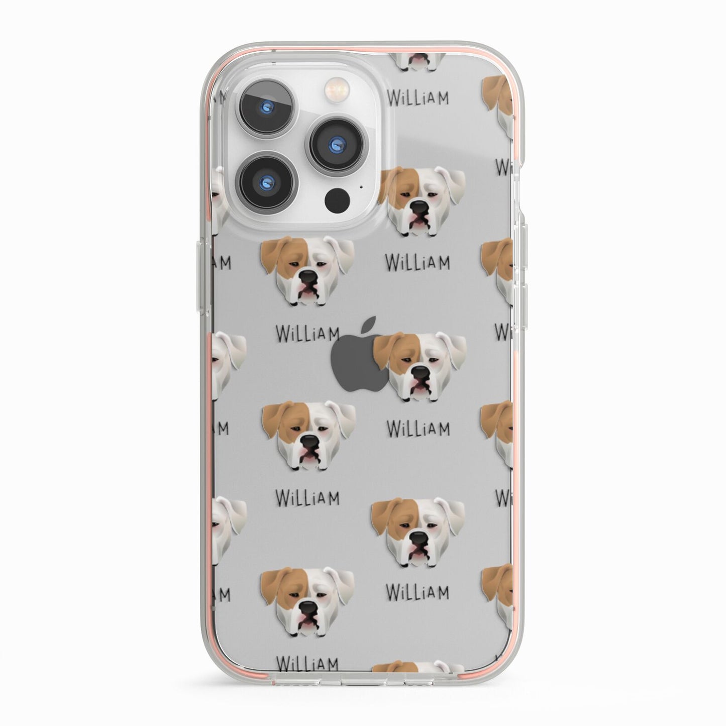 American Bulldog Icon with Name iPhone 13 Pro TPU Impact Case with Pink Edges