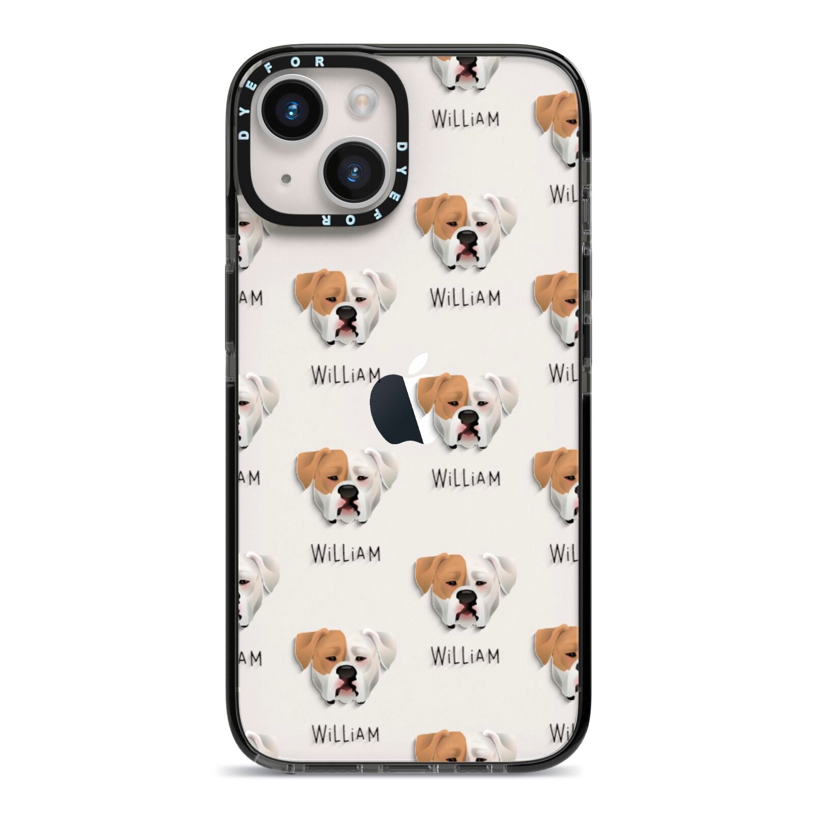 American Bulldog Icon with Name iPhone 14 Black Impact Case on Silver phone