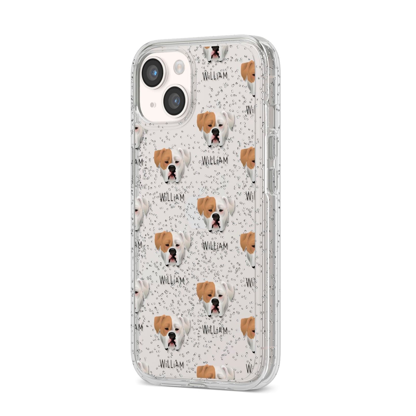 American Bulldog Icon with Name iPhone 14 Glitter Tough Case Starlight Angled Image