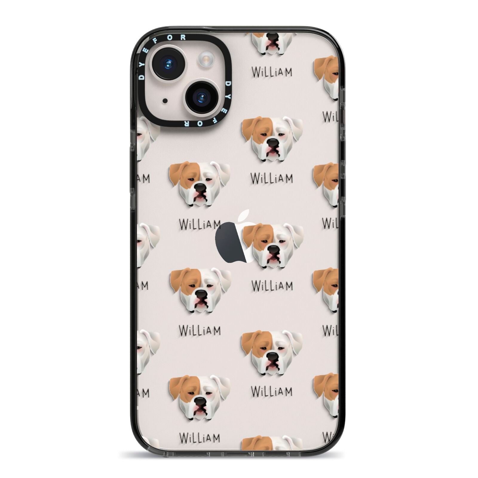 American Bulldog Icon with Name iPhone 14 Plus Black Impact Case on Silver phone