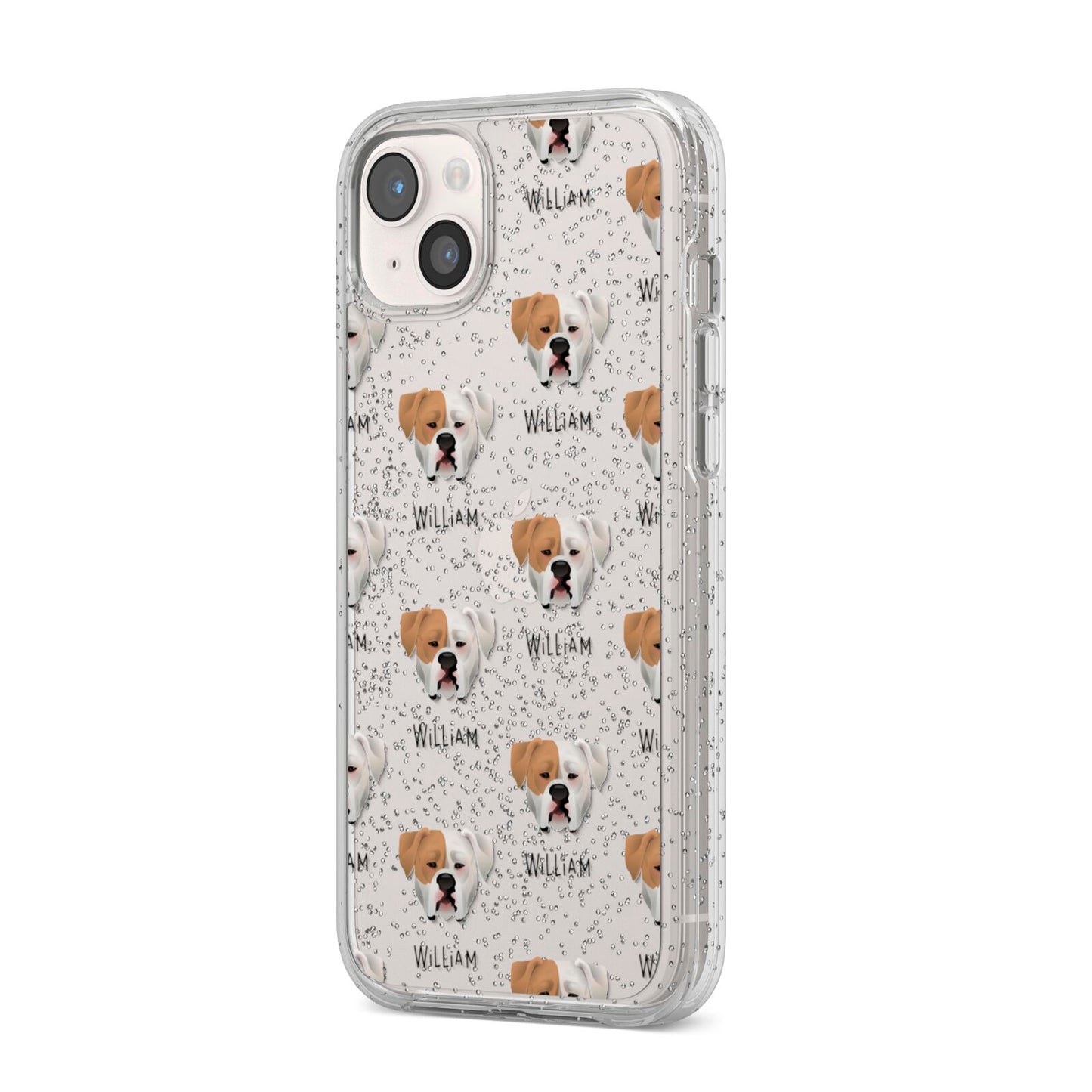 American Bulldog Icon with Name iPhone 14 Plus Glitter Tough Case Starlight Angled Image