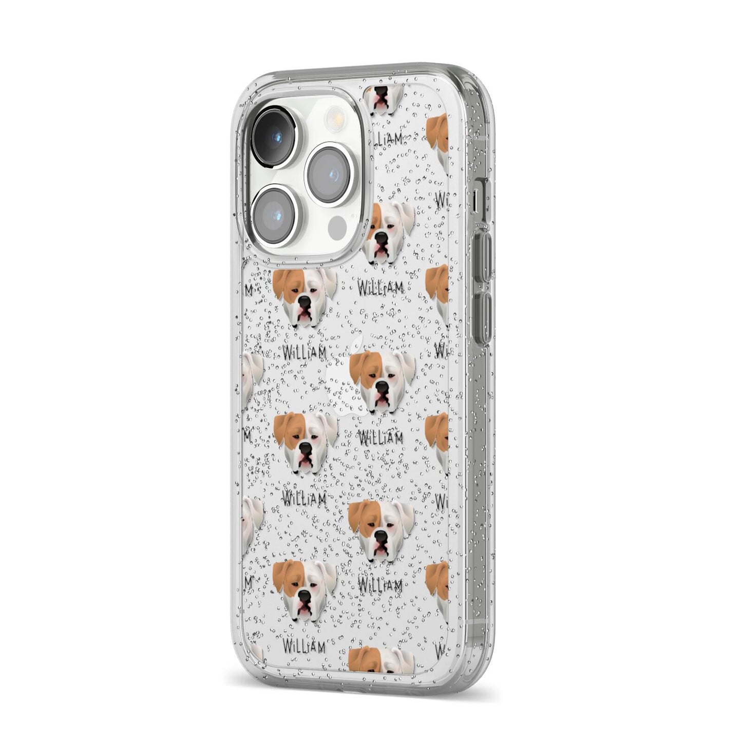 American Bulldog Icon with Name iPhone 14 Pro Glitter Tough Case Silver Angled Image