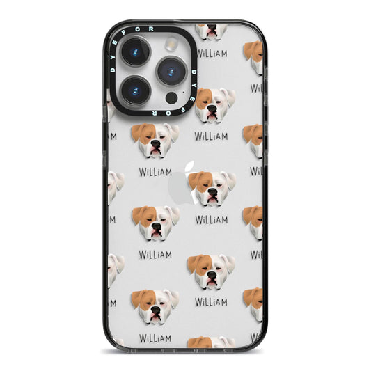 American Bulldog Icon with Name iPhone 14 Pro Max Black Impact Case on Silver phone