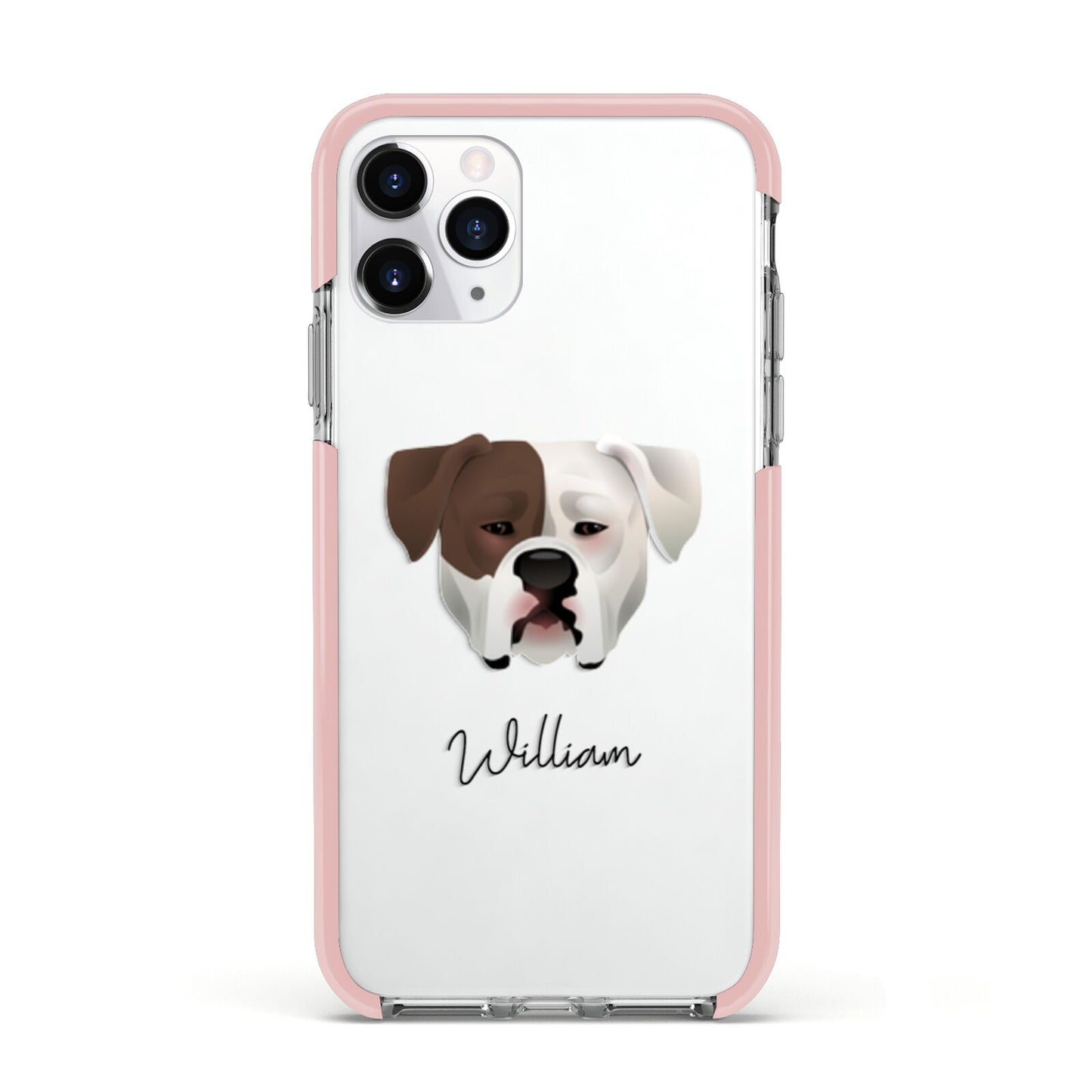 American Bulldog Personalised Apple iPhone 11 Pro in Silver with Pink Impact Case