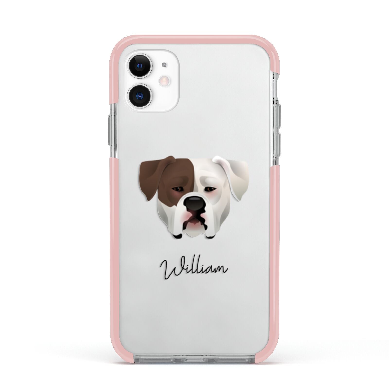 American Bulldog Personalised Apple iPhone 11 in White with Pink Impact Case