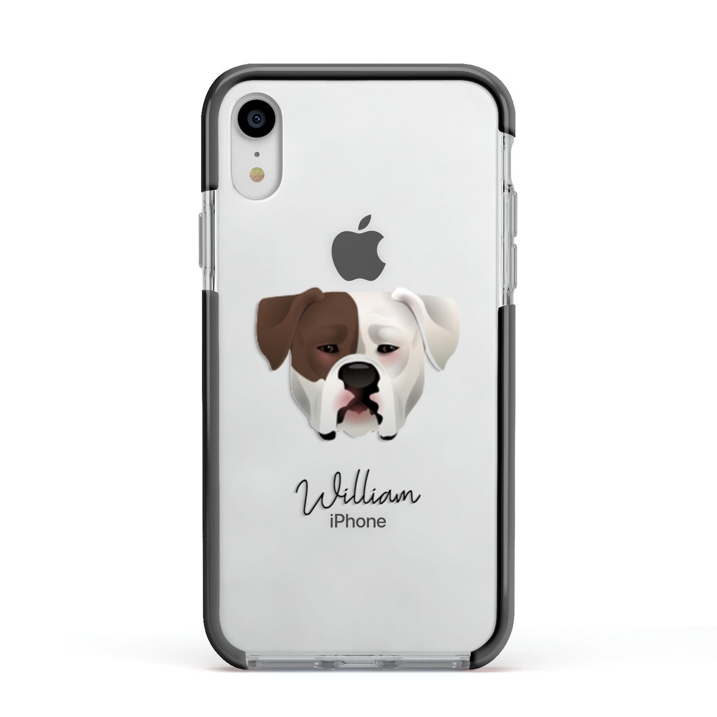 American Bulldog Personalised Apple iPhone XR Impact Case Black Edge on Silver Phone