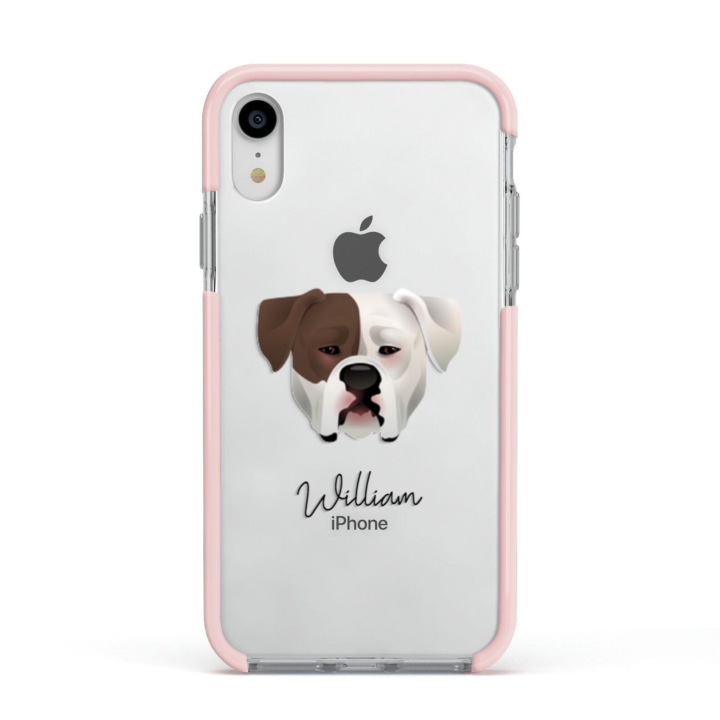 American Bulldog Personalised Apple iPhone XR Impact Case Pink Edge on Silver Phone